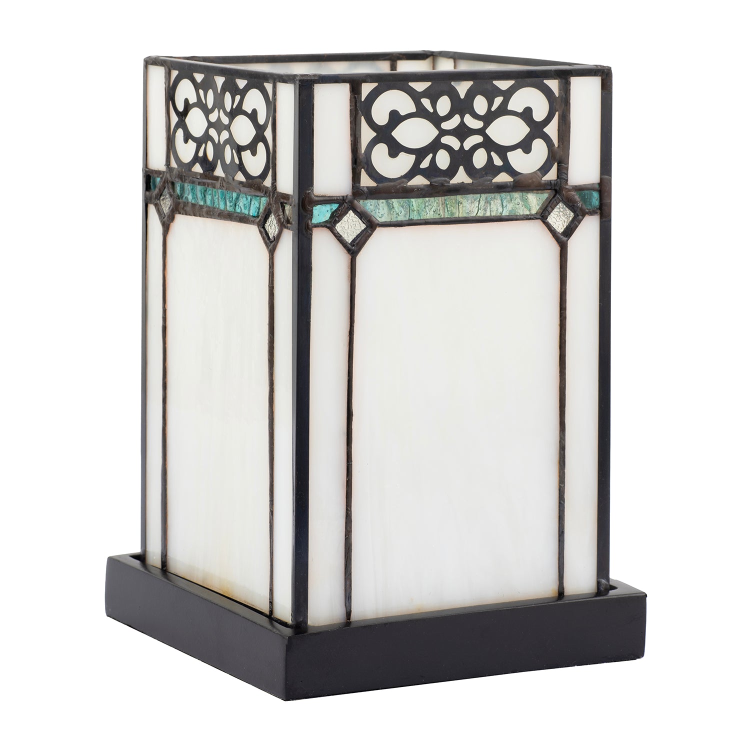 1920s Vintage Rectangular Tiffany Glass Table Lamp in Emerald Green Image 1