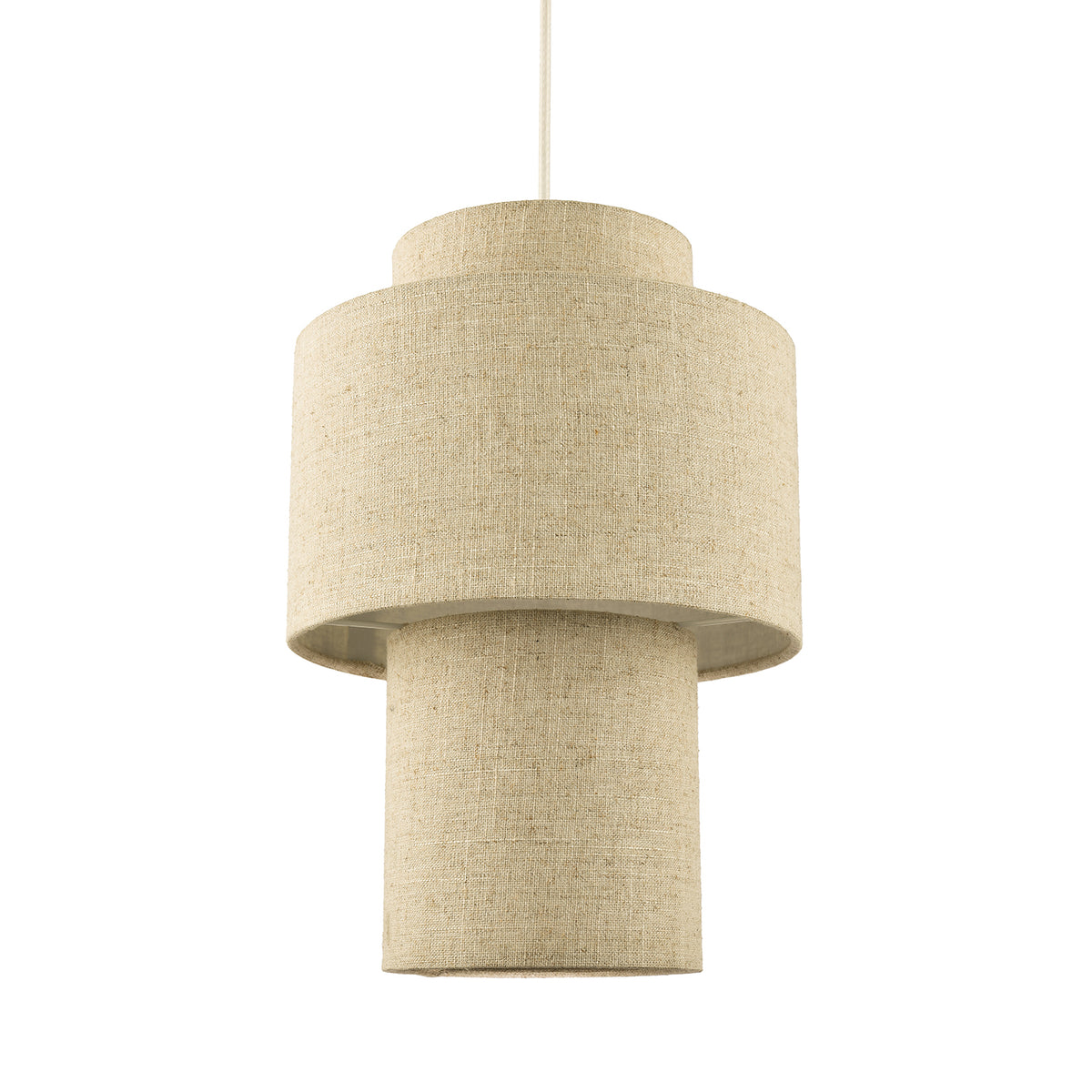 Designer Natural Oatmeal Beige Linen Triple Level Pendant Light Shade Image 2