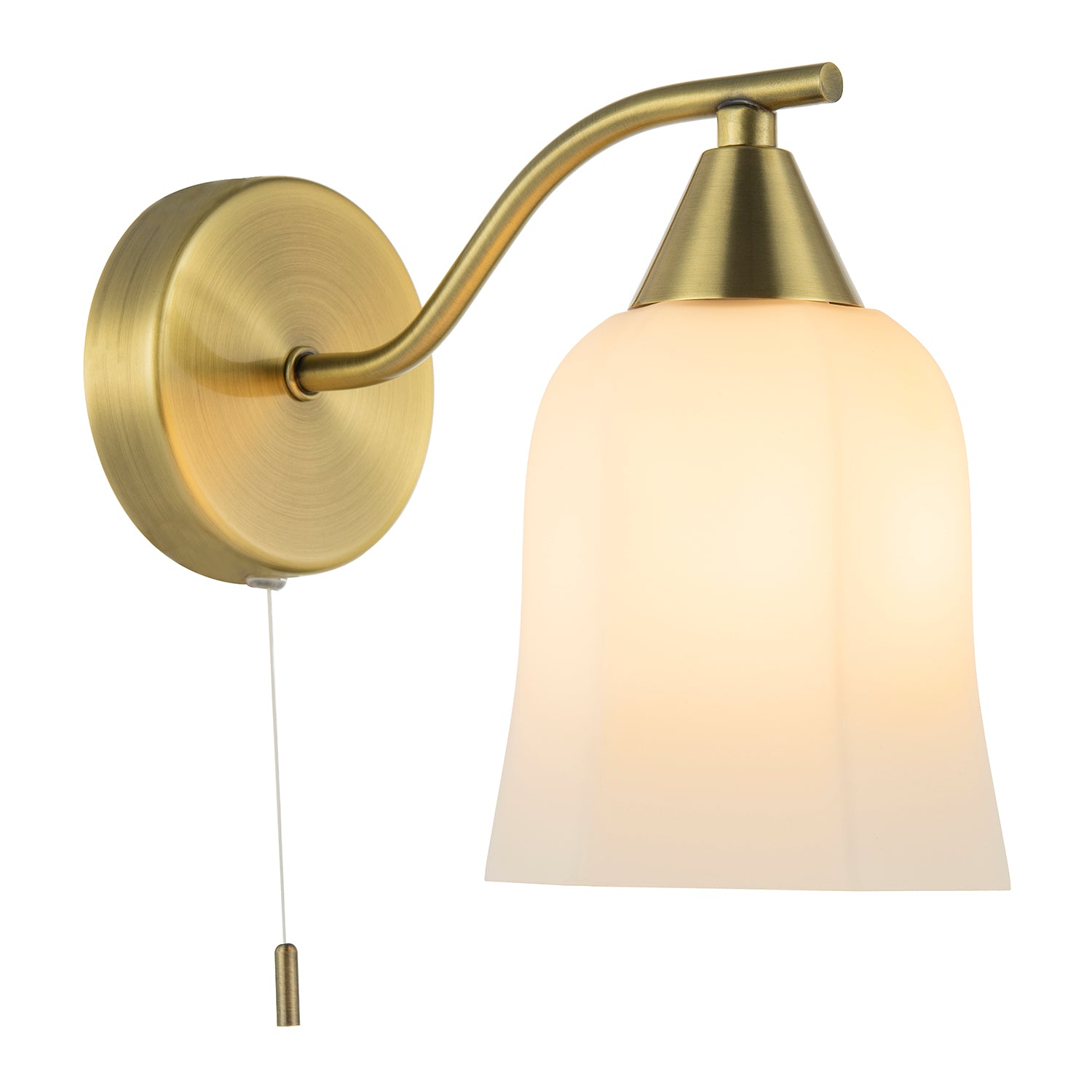 Traditional Switched Downlight Wall Light in Antique Brass with Opal Glass Shade Image 2