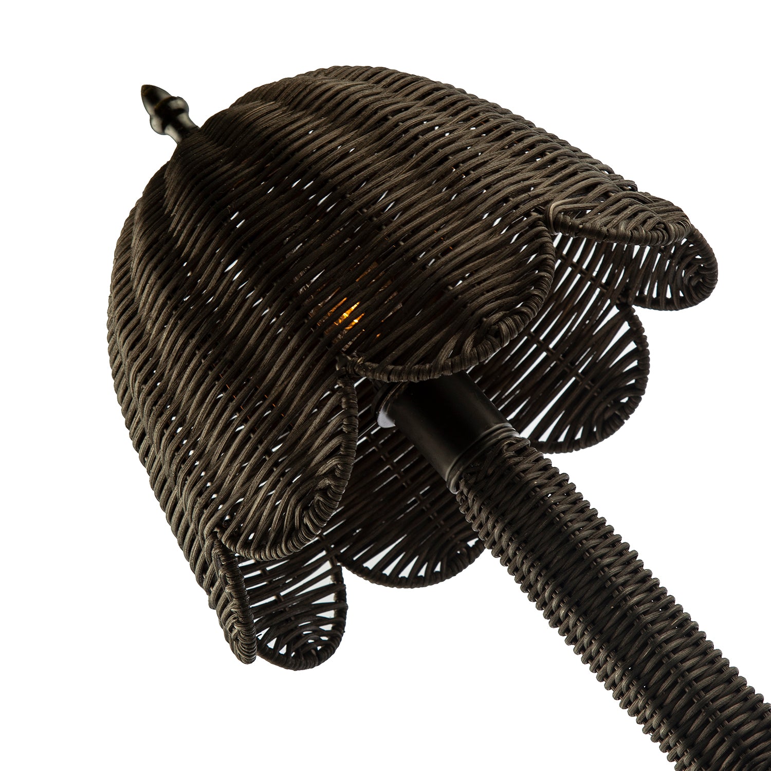 Washed Black Woven Rattan Table Lamp with Scallop Shade and Switch Image 3