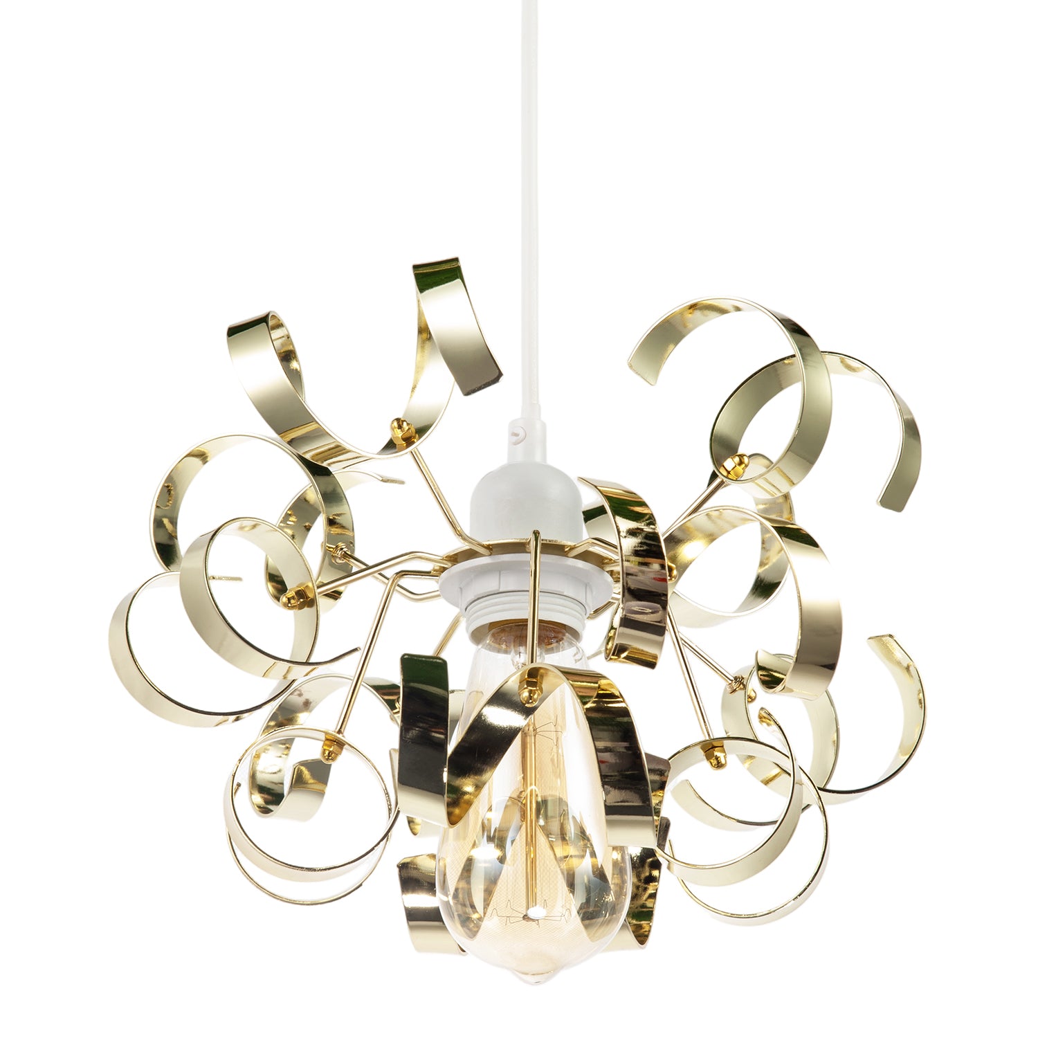 Polished Gold Metal Pendant Shade with Twisting and Curving Strips Image 5