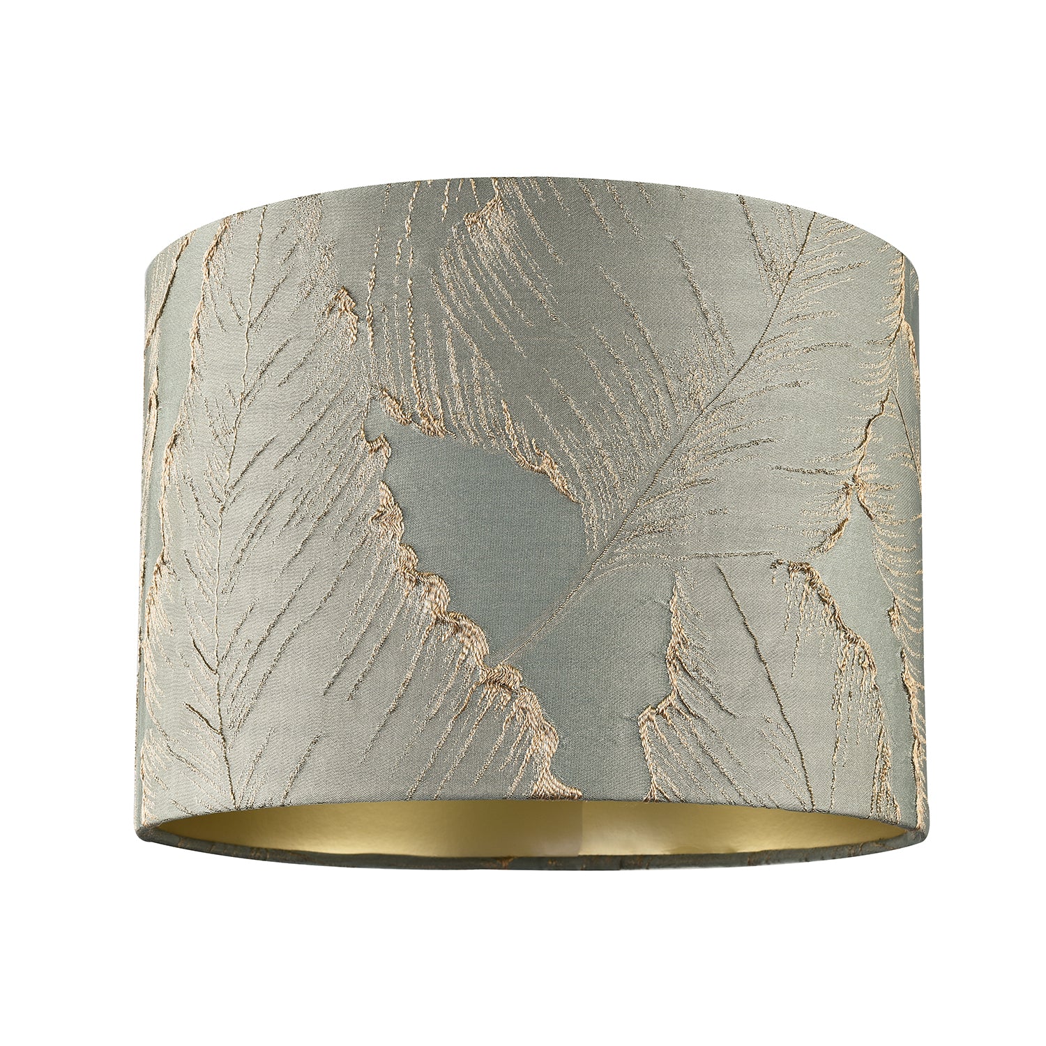 Dusty Silver Jacquard Cotton Lamp Shade with Gold Leaf Foil Leaves Image 1