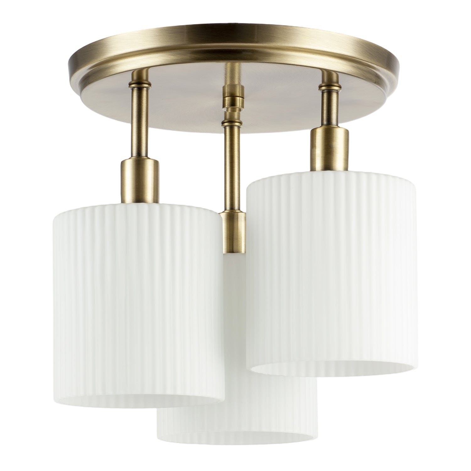 Designer Antique Brass Semi Flush Ceiling Light with Fluted Shades Image 1