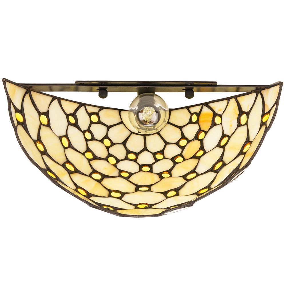 Traditional Amber Glass Tiffany Wall Light Fitting with Multiple Circular Beads Image 3