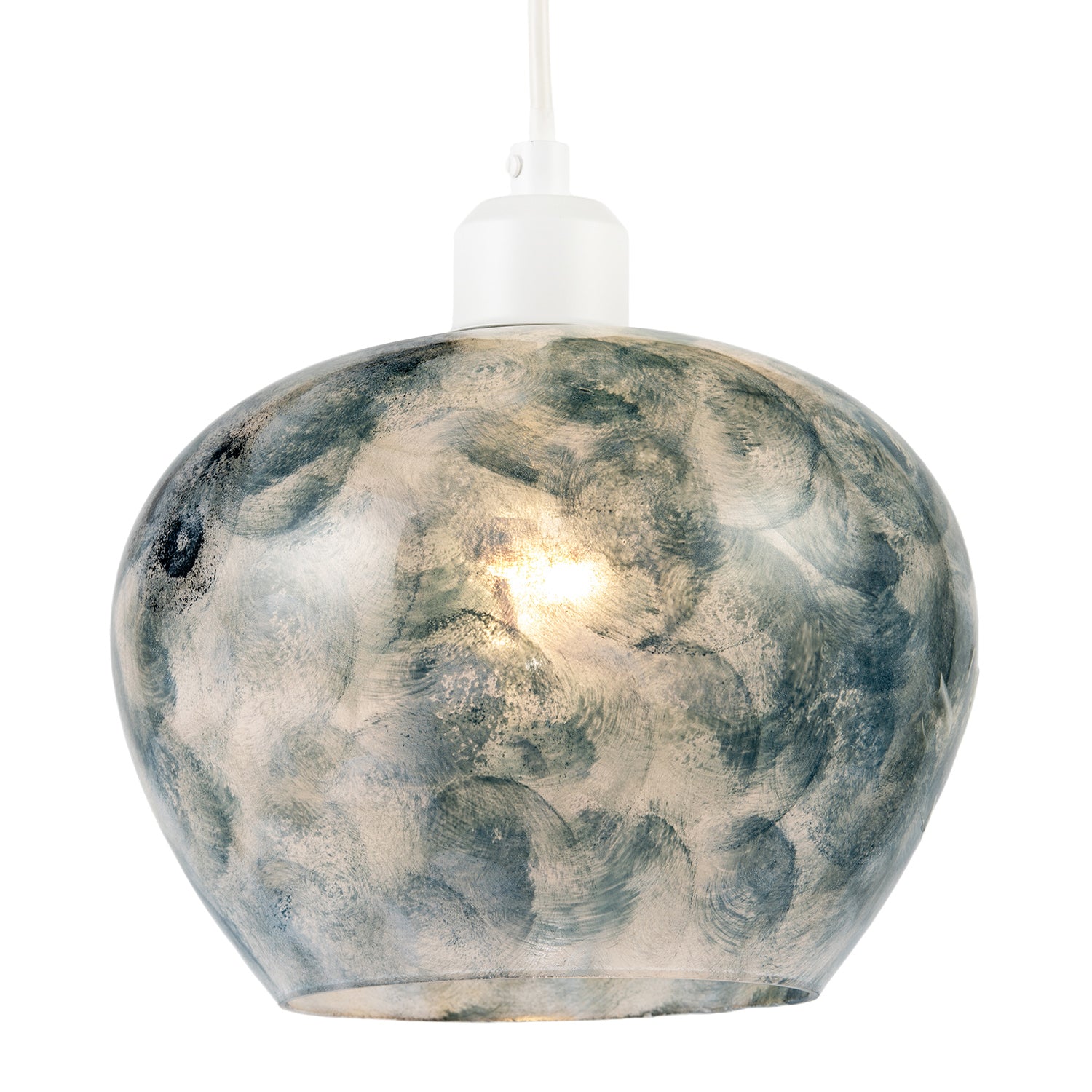 Chic Steel Blue and Silver Glass Pendant Shade with Swirl Brush Style Image 2