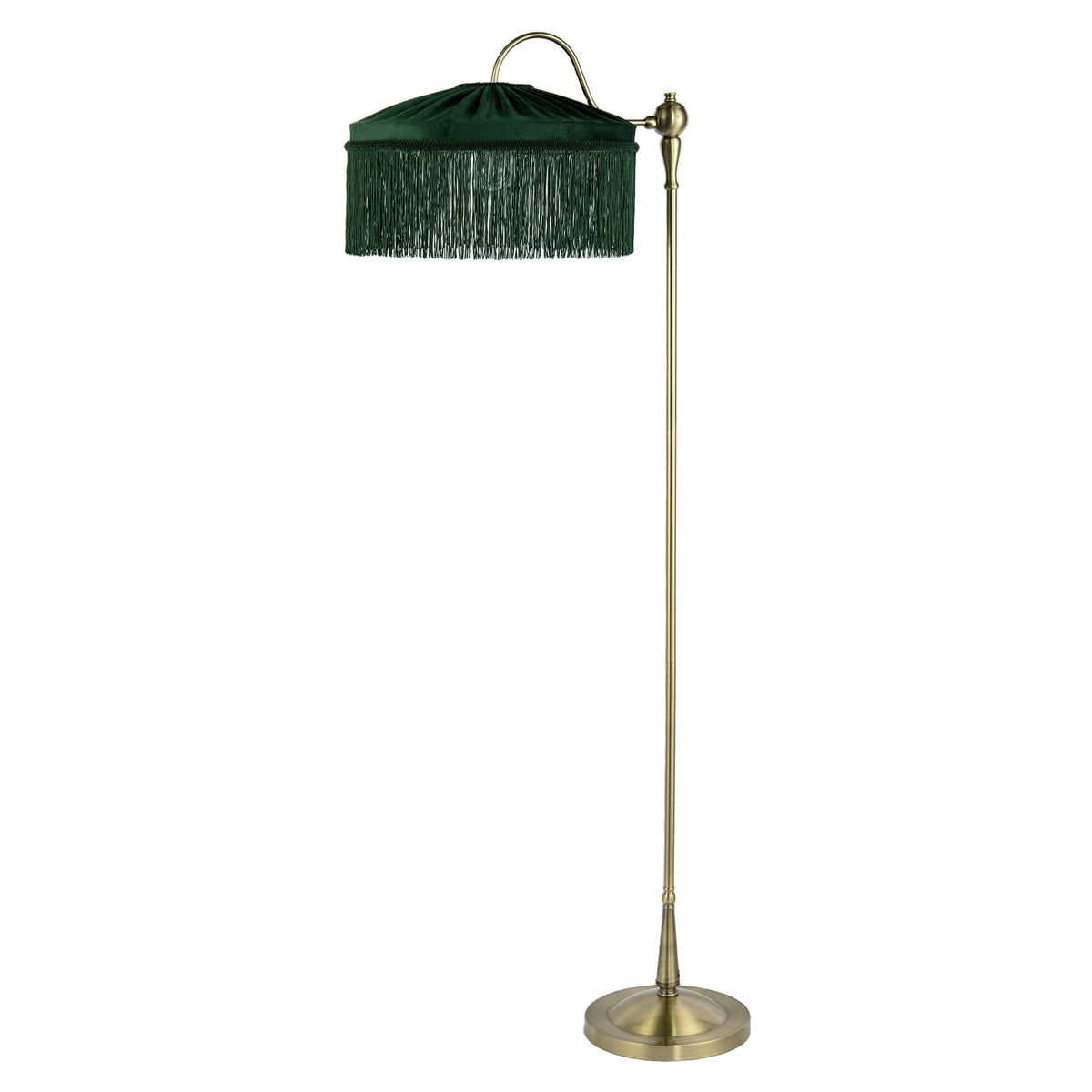 Classic Antique Brass Victorian Inspired Floor Lamp with Green Shade Image 1