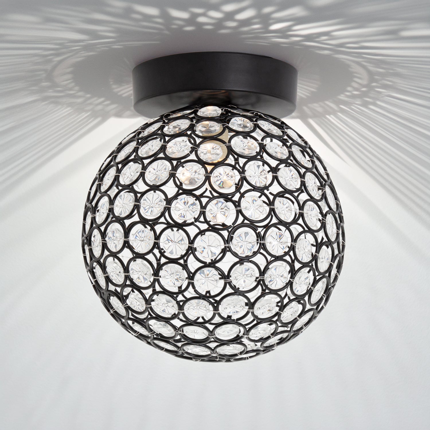 Modern Matte Black and Clear Beaded Glass IP44 Rated Bathroom Ceiling Light Image 5