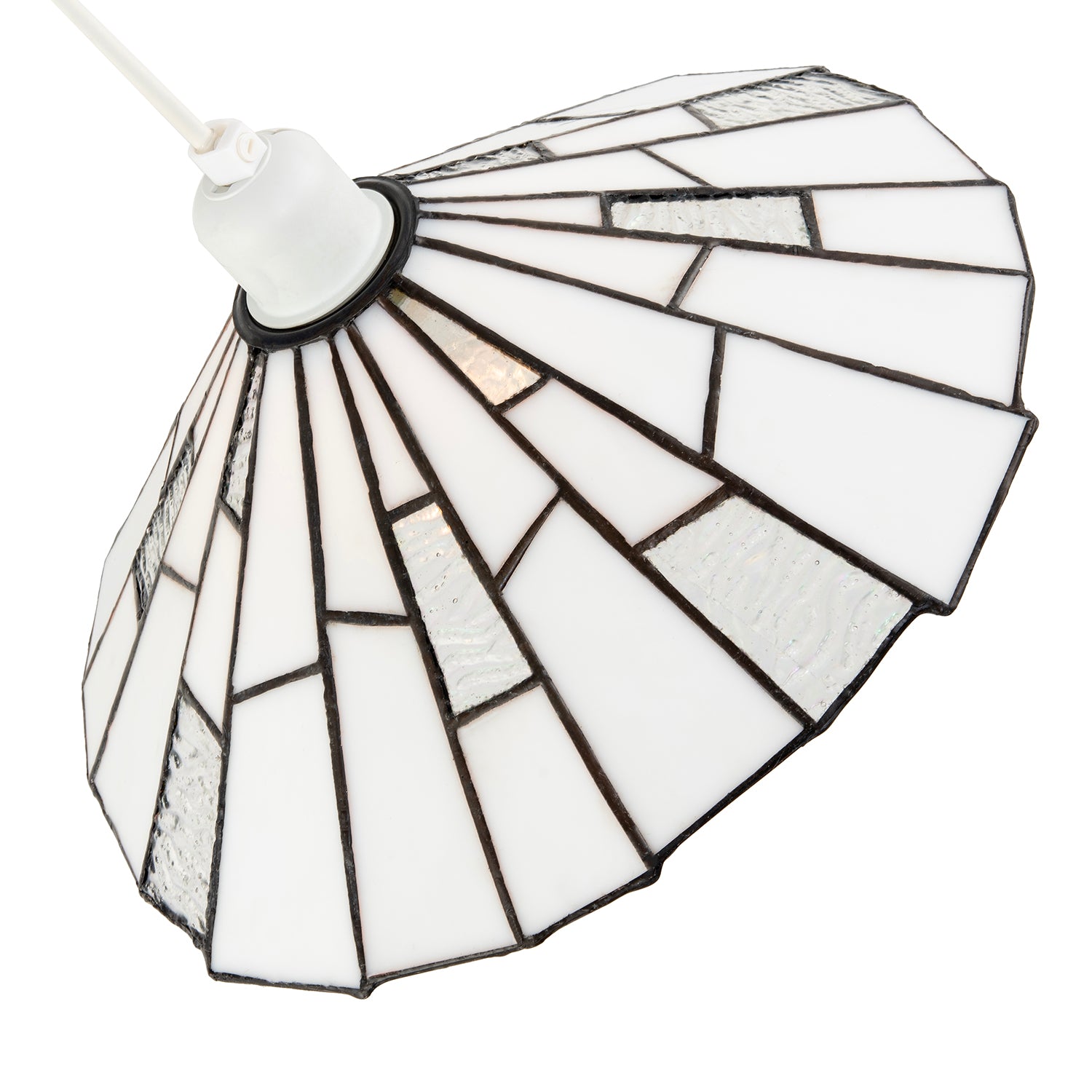 Contemporary White Tiffany Pendant Light Shade with Clear Accents Image 2