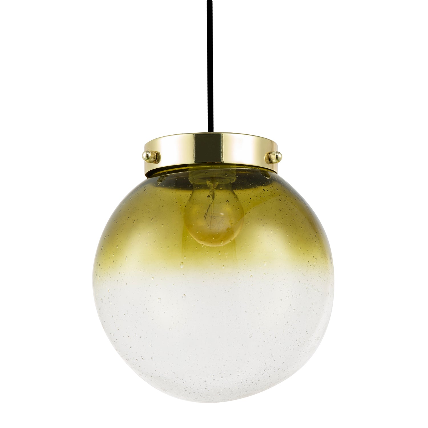 Ombre Green and Clear Bubble Glass Pendant Lighting Shade with Gold Lamp Holder Image 2