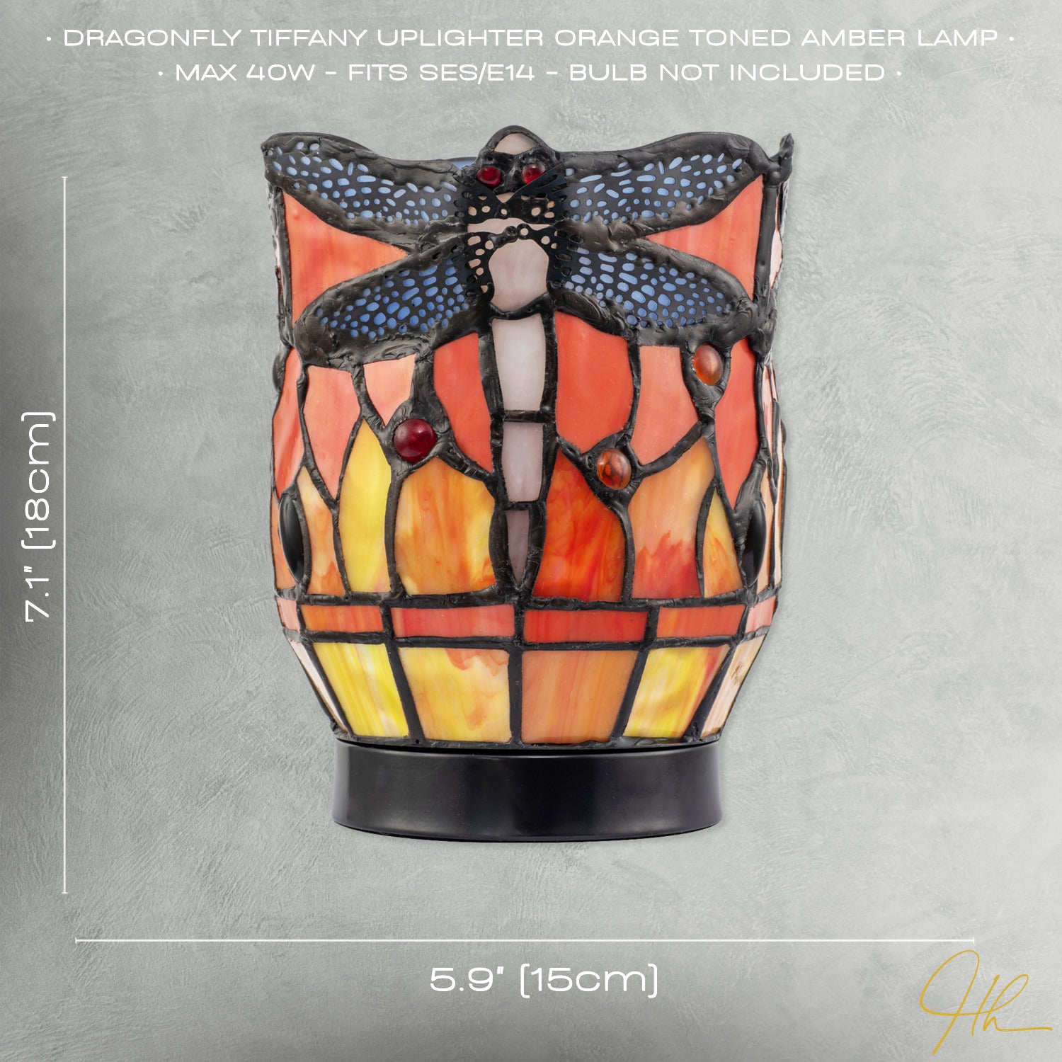 Classic Dragonfly Tiffany Uplighter Lamp in Orange and Toned Amber Image 7