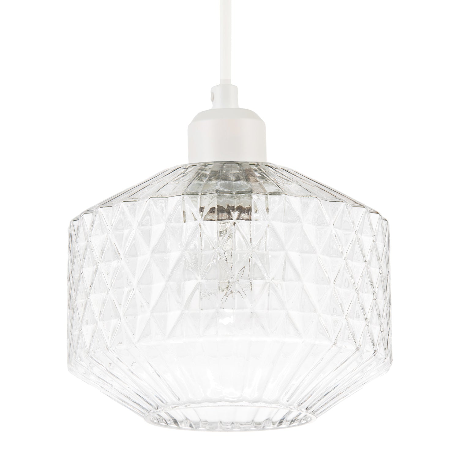 Elegant Faceted Clear Glass Pendant Shade with Diamond Cut Pattern Image 1