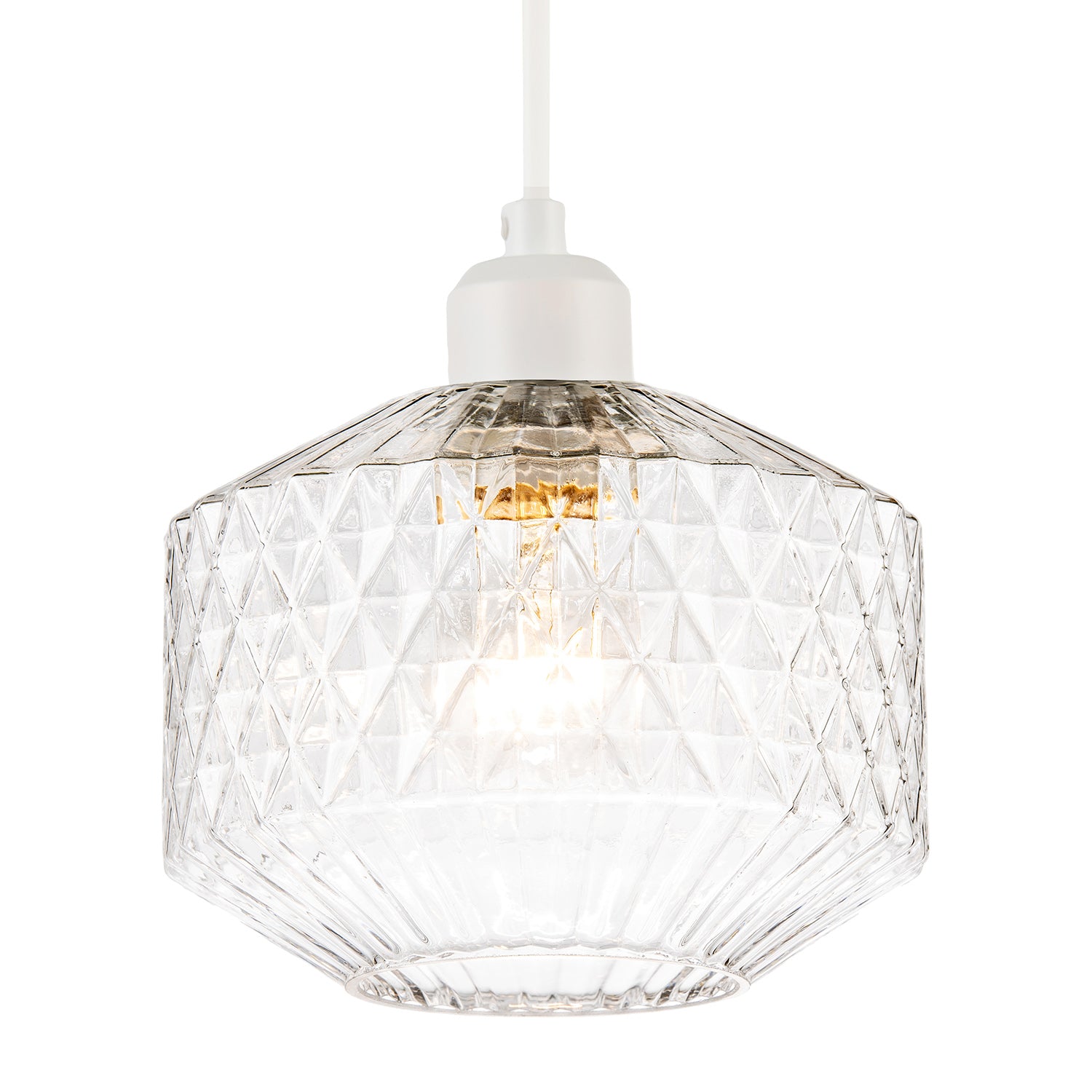 Elegant Faceted Clear Glass Pendant Shade with Diamond Cut Pattern Image 2