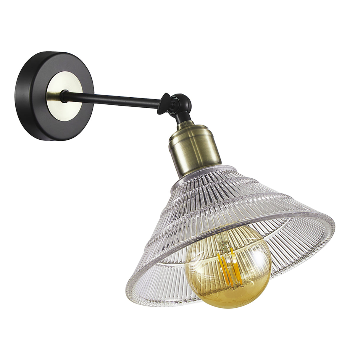 Modern Industrial Switched Wall Light Fitting in Matte Black and Clear Glass Image 2