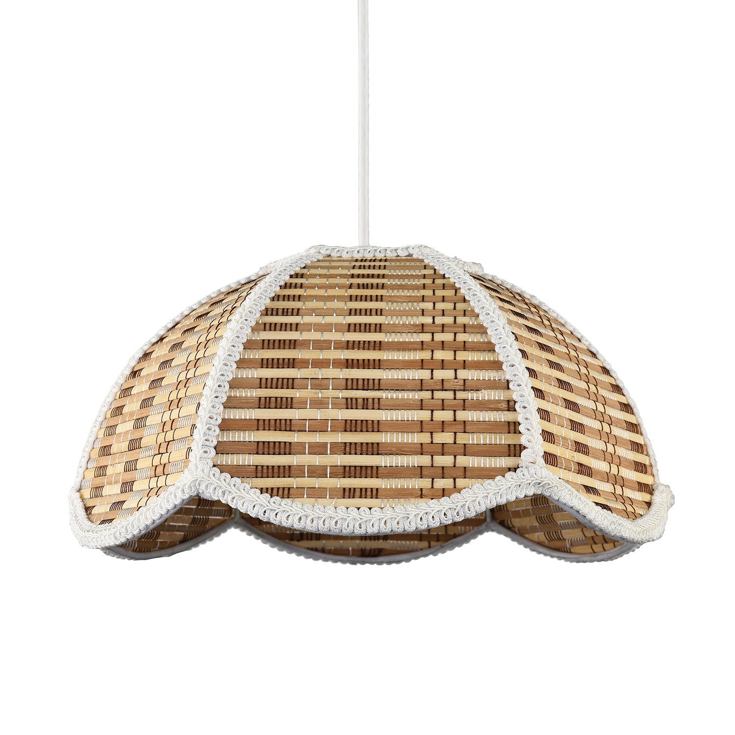Vintage Victorian Rattan Pendant Shade with White Embroidered Trim Image 2