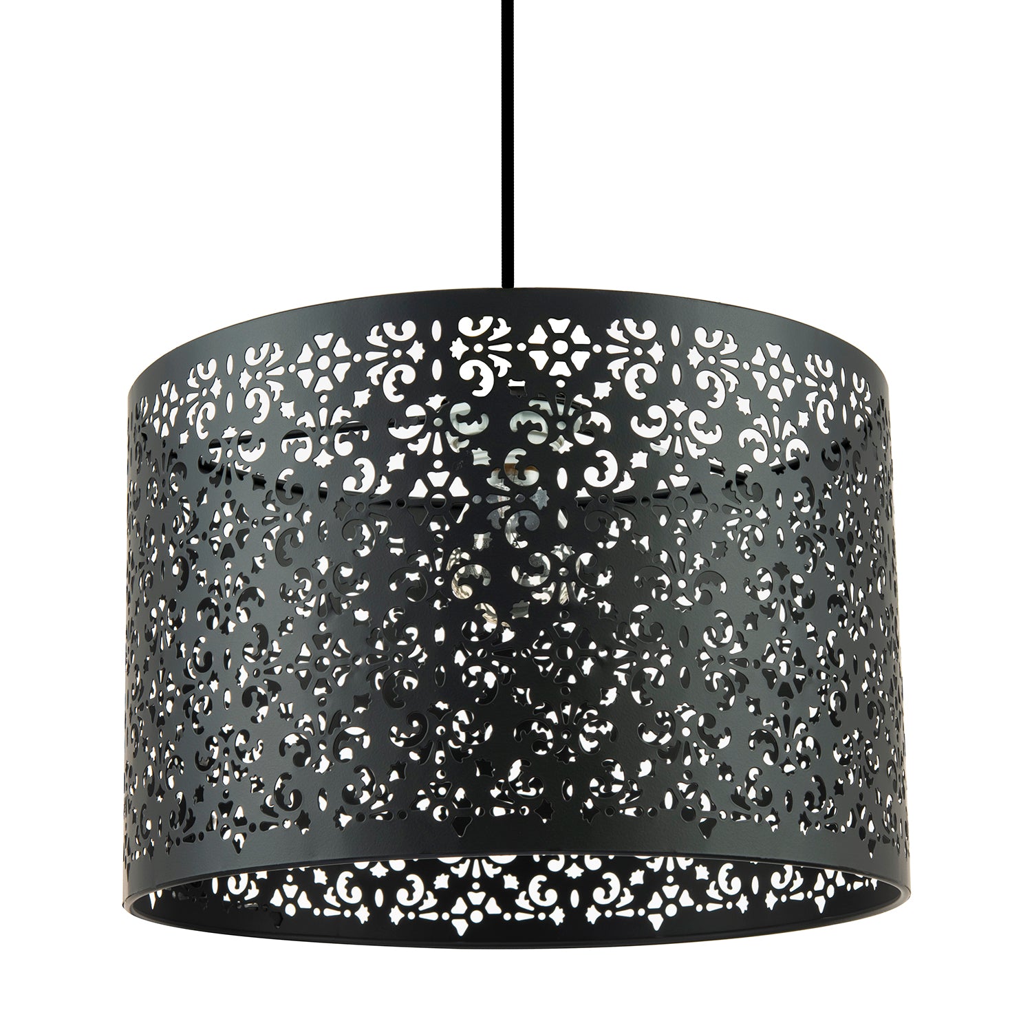 Marrakech Designed Matte Black Metal Pendant Light Shade with Floral Decoration Image 2