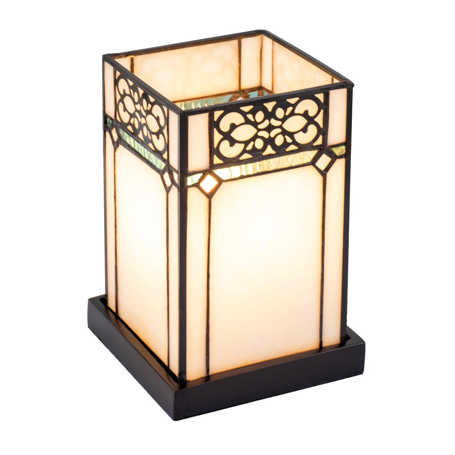 1920s Vintage Rectangular Tiffany Glass Table Lamp in Emerald Green Image 4