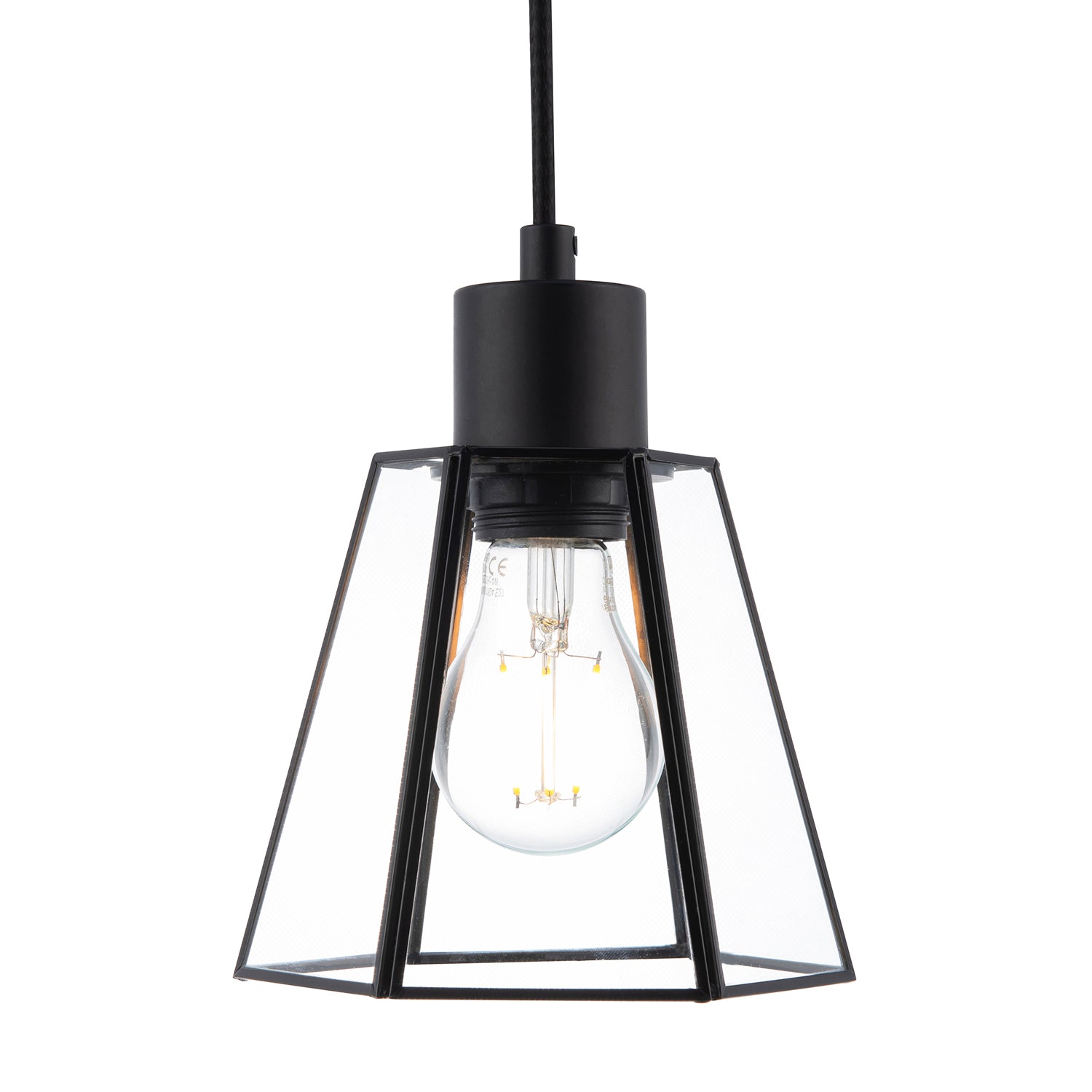 Industrial Lantern Pendant Lamp Shade in Matte Black with Clear Glass Image 2