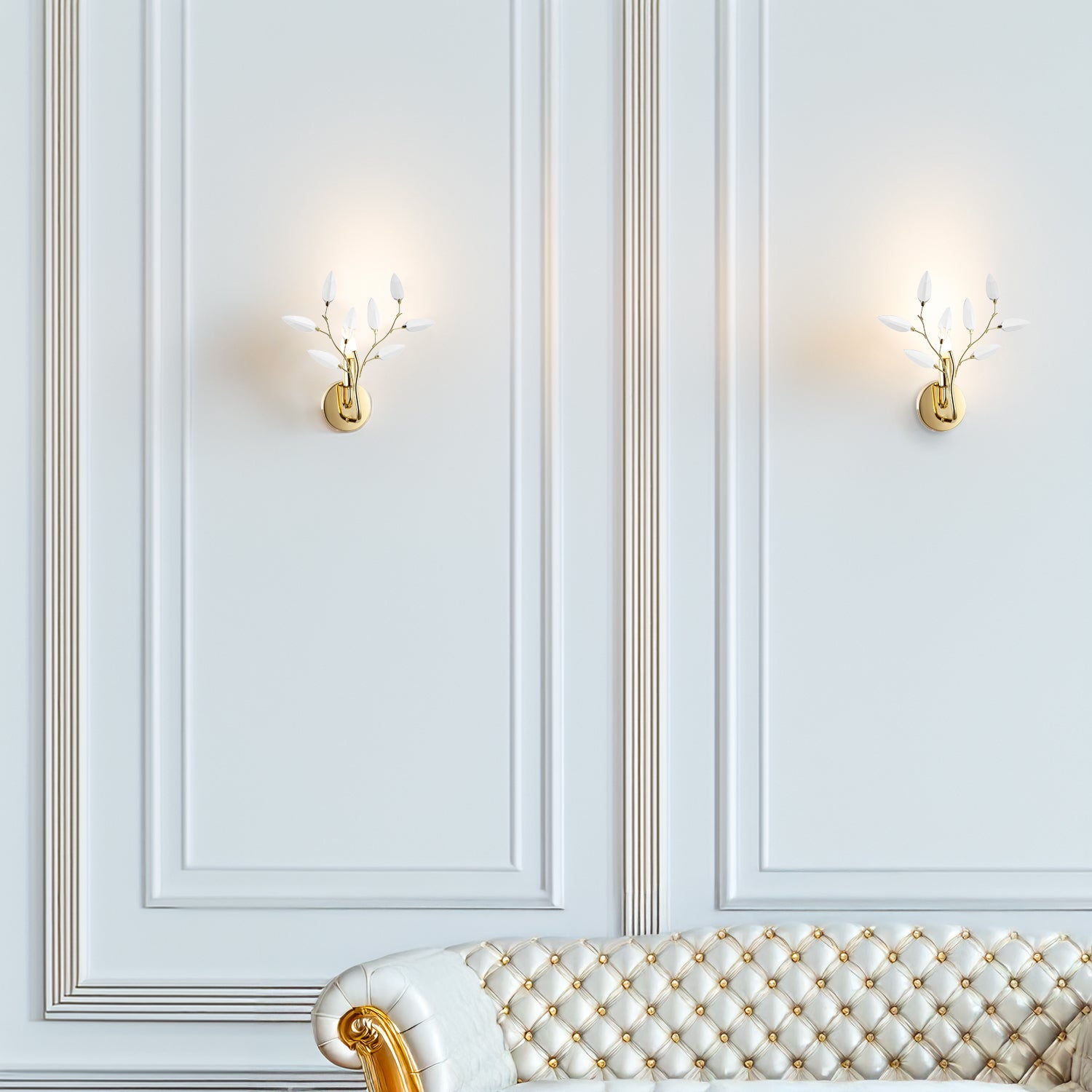 Modern Birch Polished Brass Plated Wall Light Fixture with Clear Acrylic Leaves Image 7