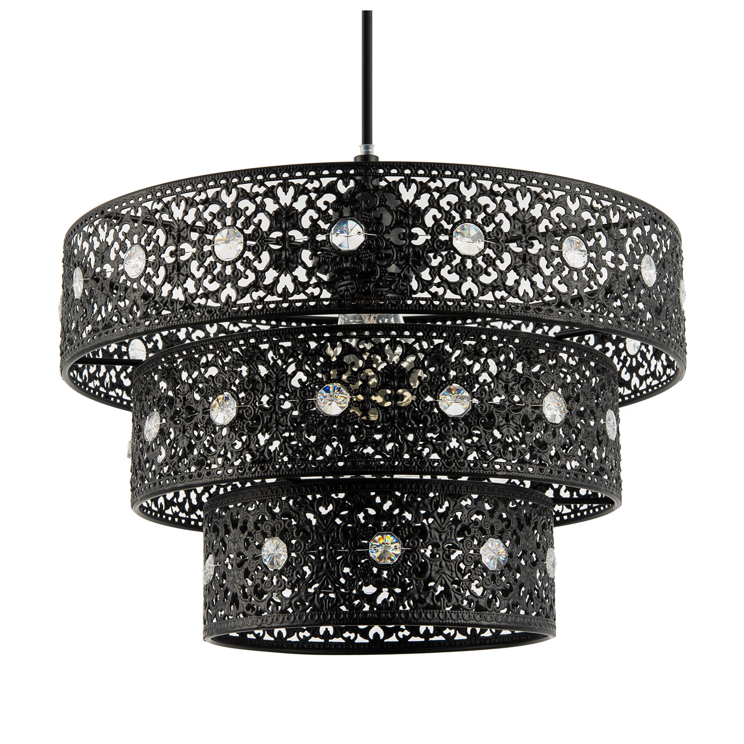 Matte Black Acrylic Gem Moroccan Style Triple Tier Pendant Lamp Shade Image 1