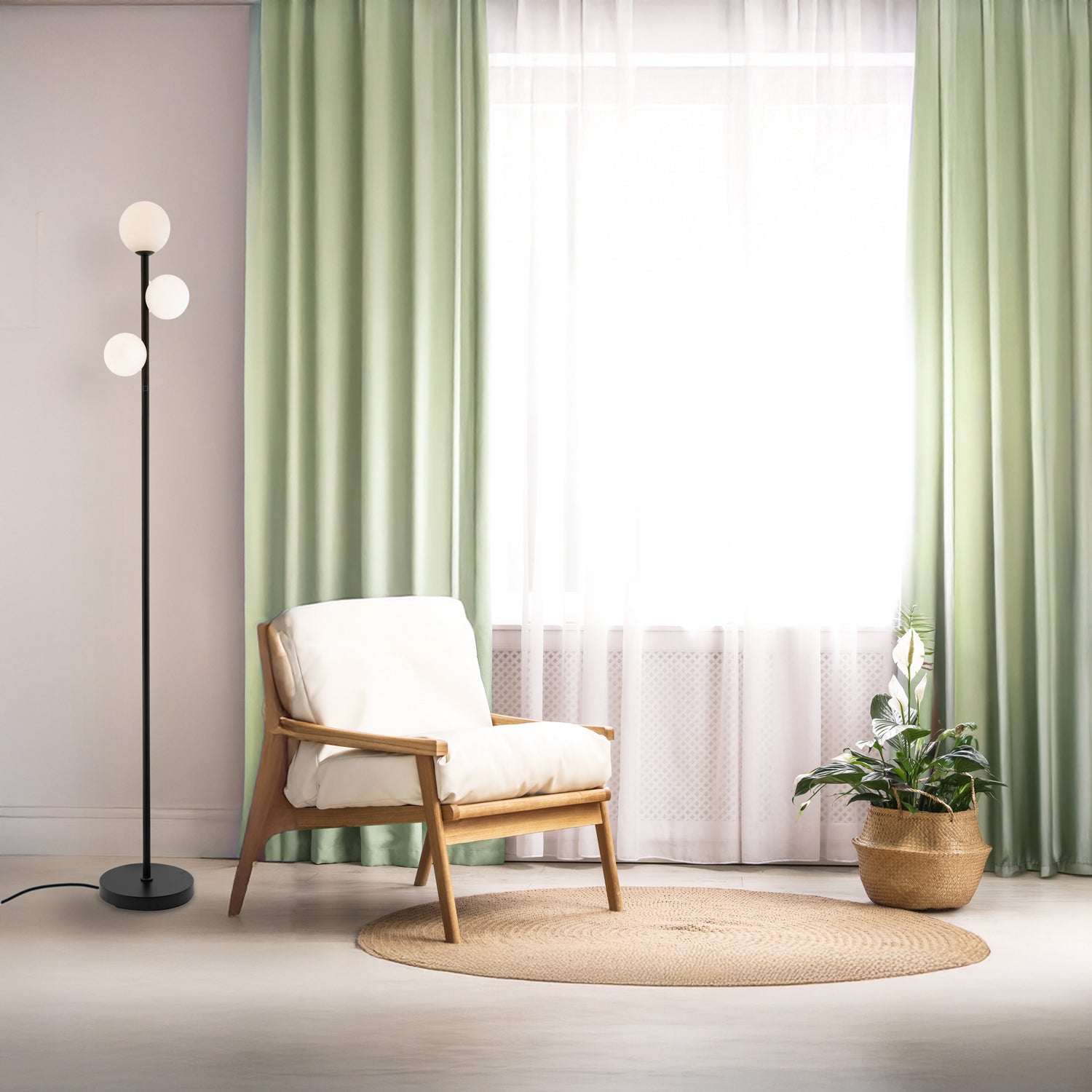 Modern Touch Dimmer CCT Black Floor Lamp with Opal White Glass Globe Shades Image 7