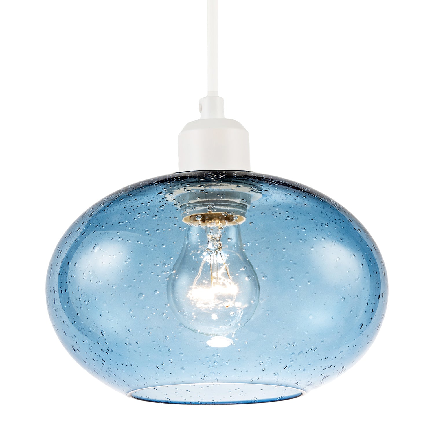 Modern Blue Blown-Glass Pendant Light Shade with Subtle Air Bubbles Image 2