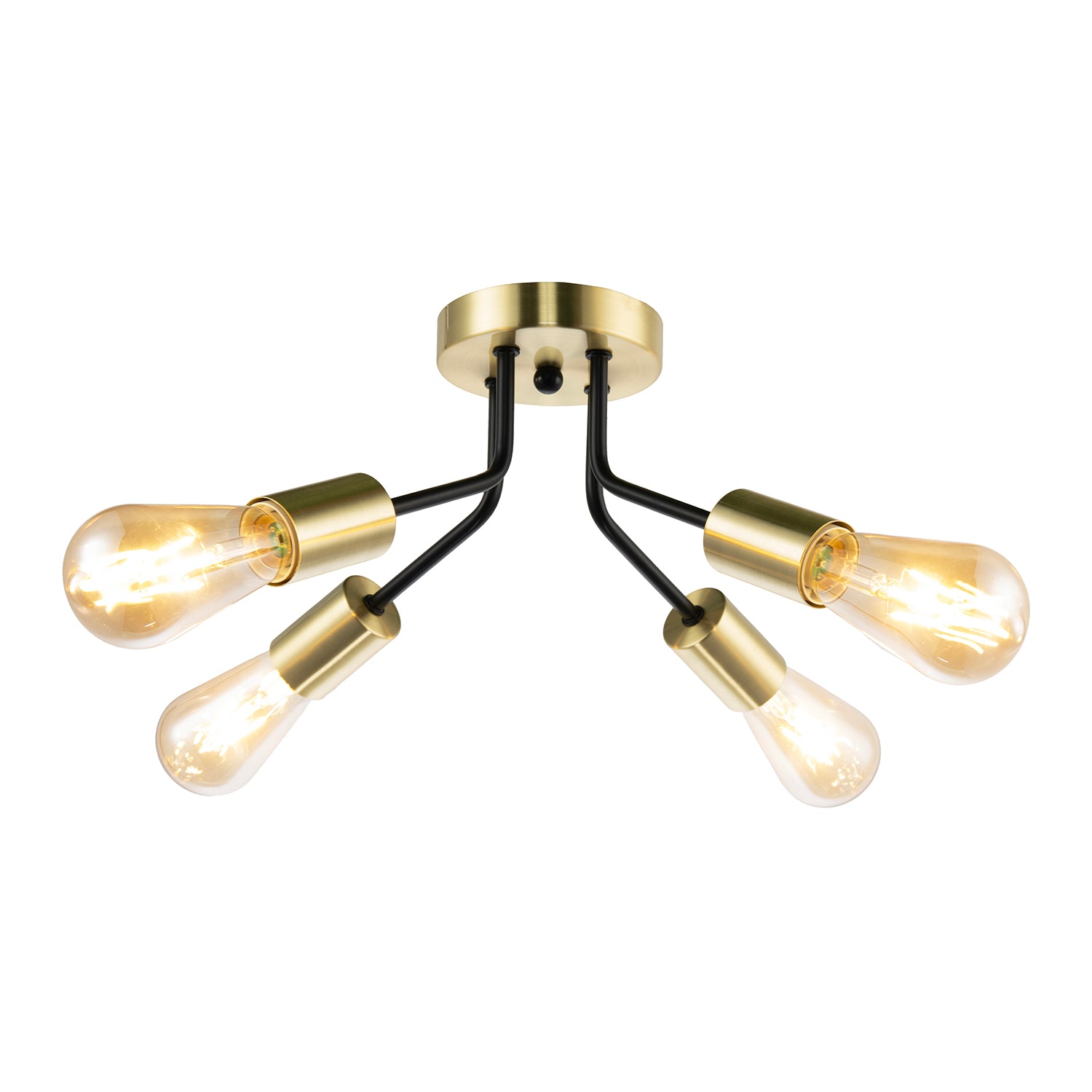 Vintage Industrial Ceiling Light Fitting in Satin Gold and Matte Black Image 2