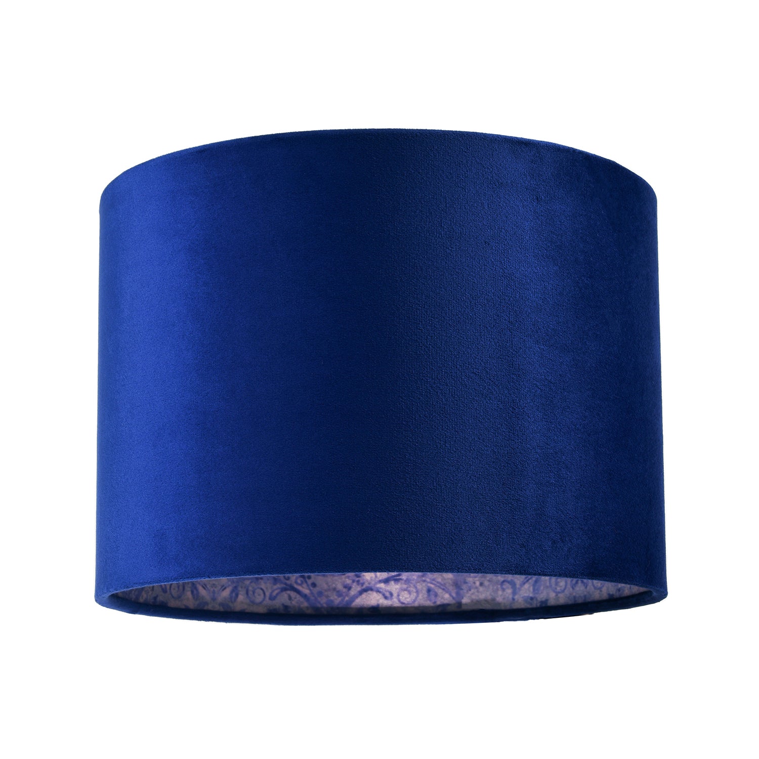 Deep Sea Blue Velvet Drum Lamp Shade with Inner Floral Pattern Lining Image 1