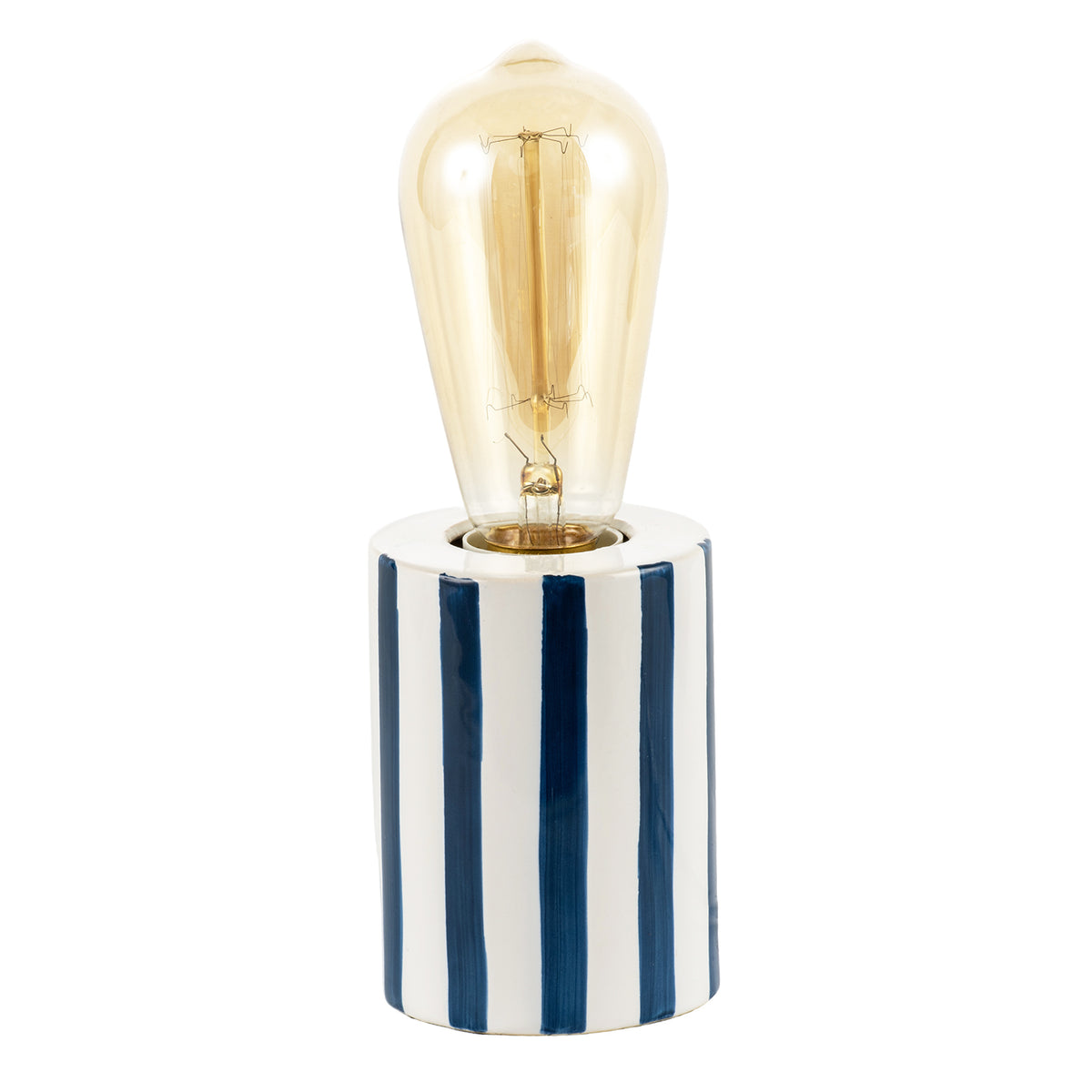 Coastal Midnight Blue and White Gloss Striped Ceramic Table Lamp Image 1