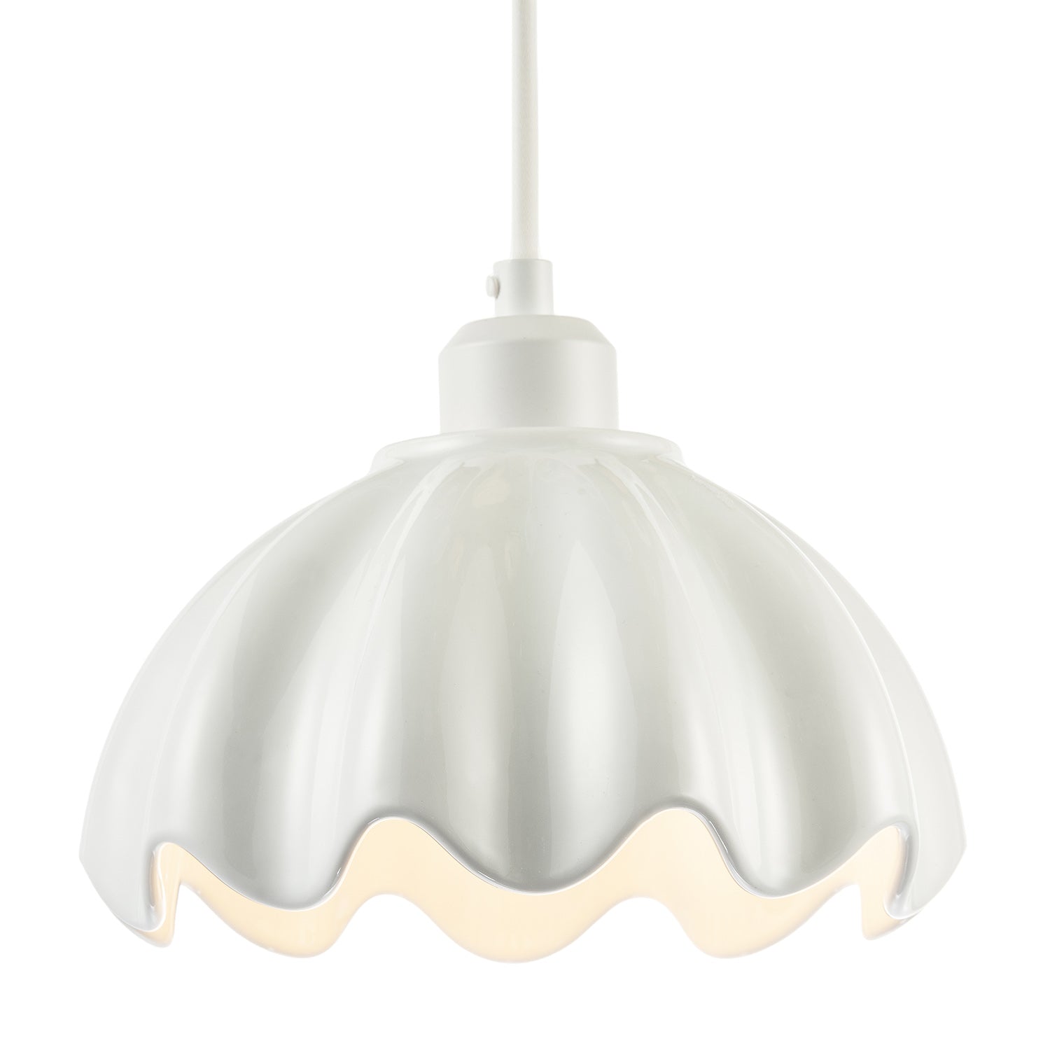 Opal White Gloss Ceramic Pendant Light Shade with Rippled Scallop Edge Image 2