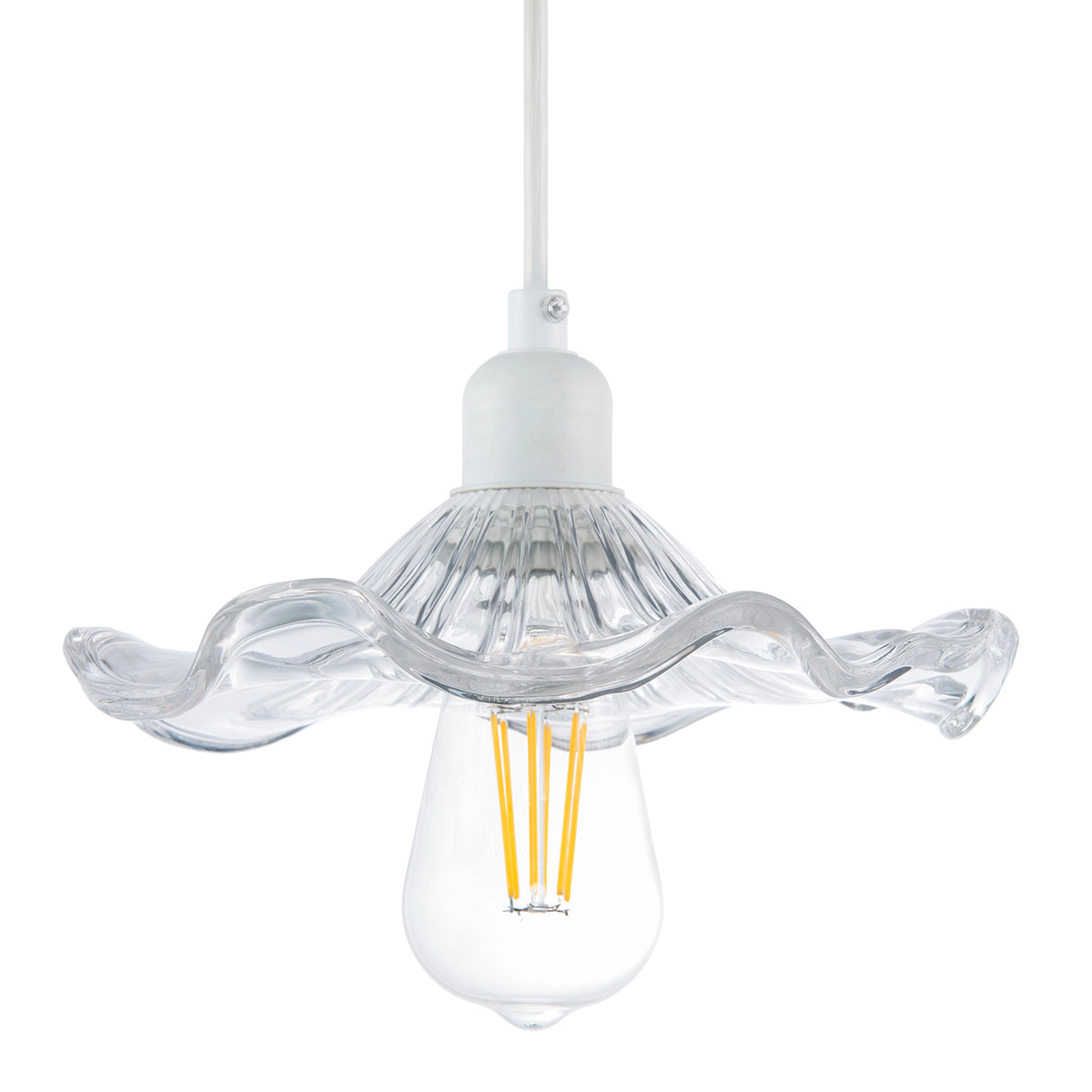 Designer Ribbed Clear Glass Pendant Light Shade with Wavy Ruffled Edge Image 1