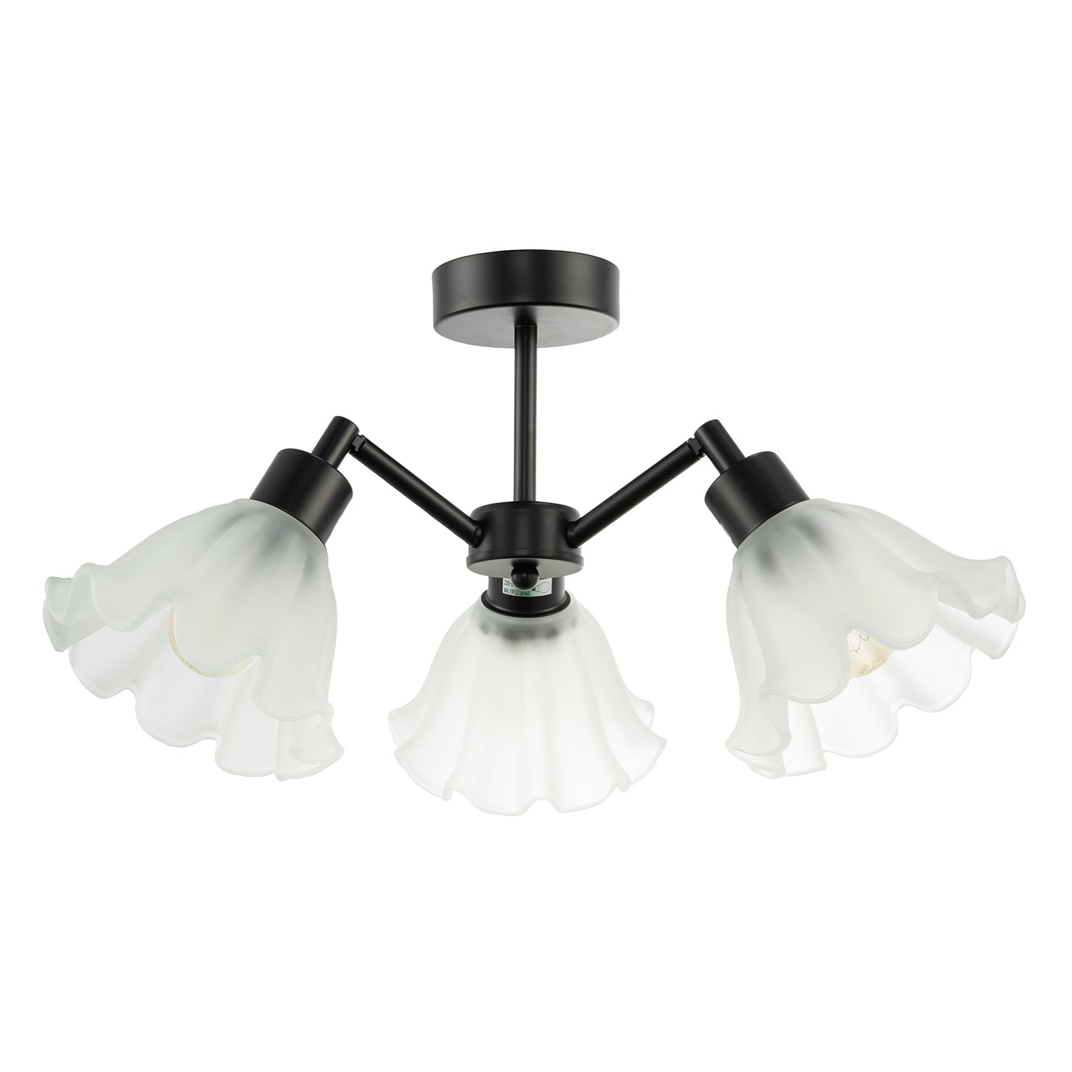 Traditional Black Ceiling Light with Frosted Scallop Glass Shades Image 1