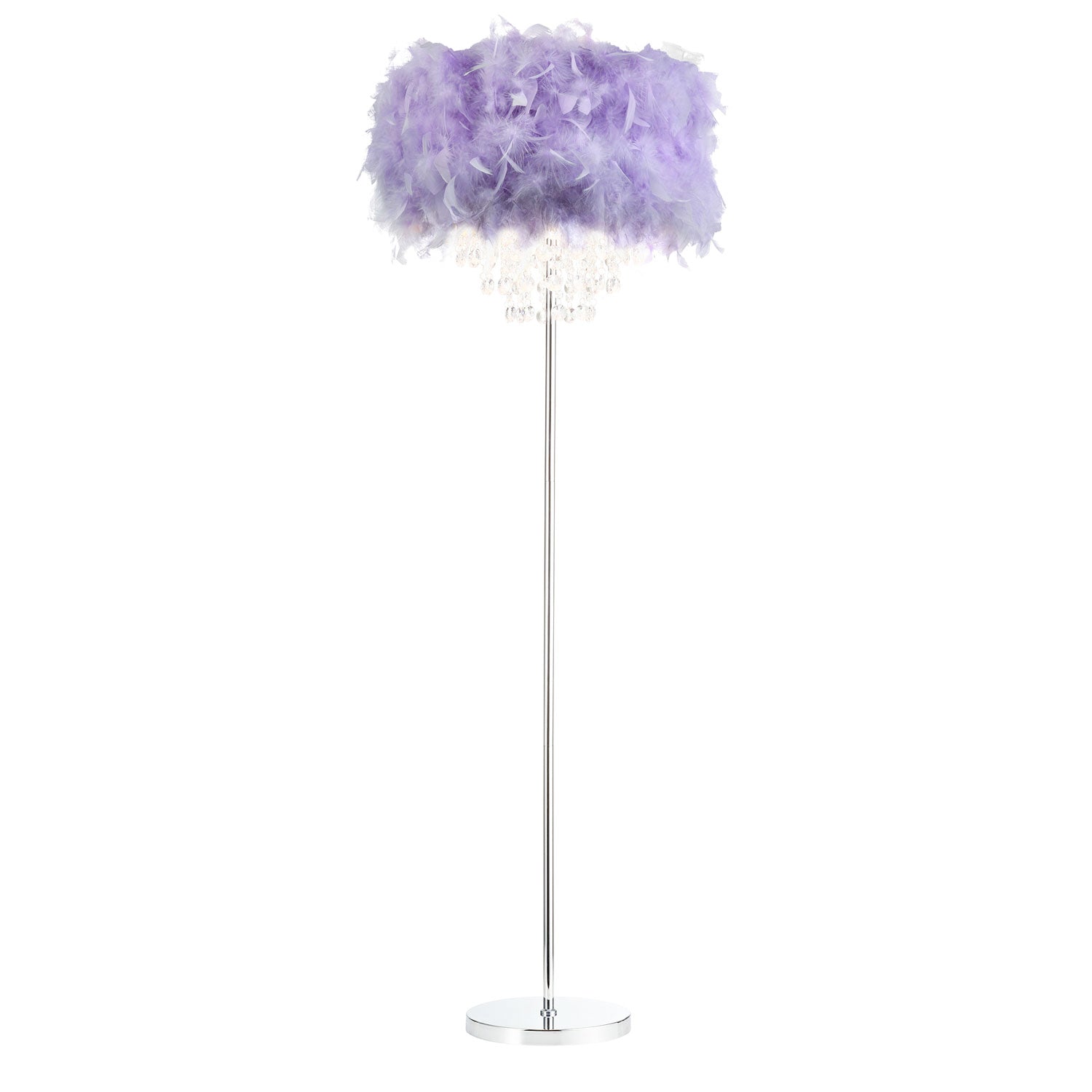 Modern Chandelier Style Lilac Feather Floor Lamp with Waterfall Drops Image 2
