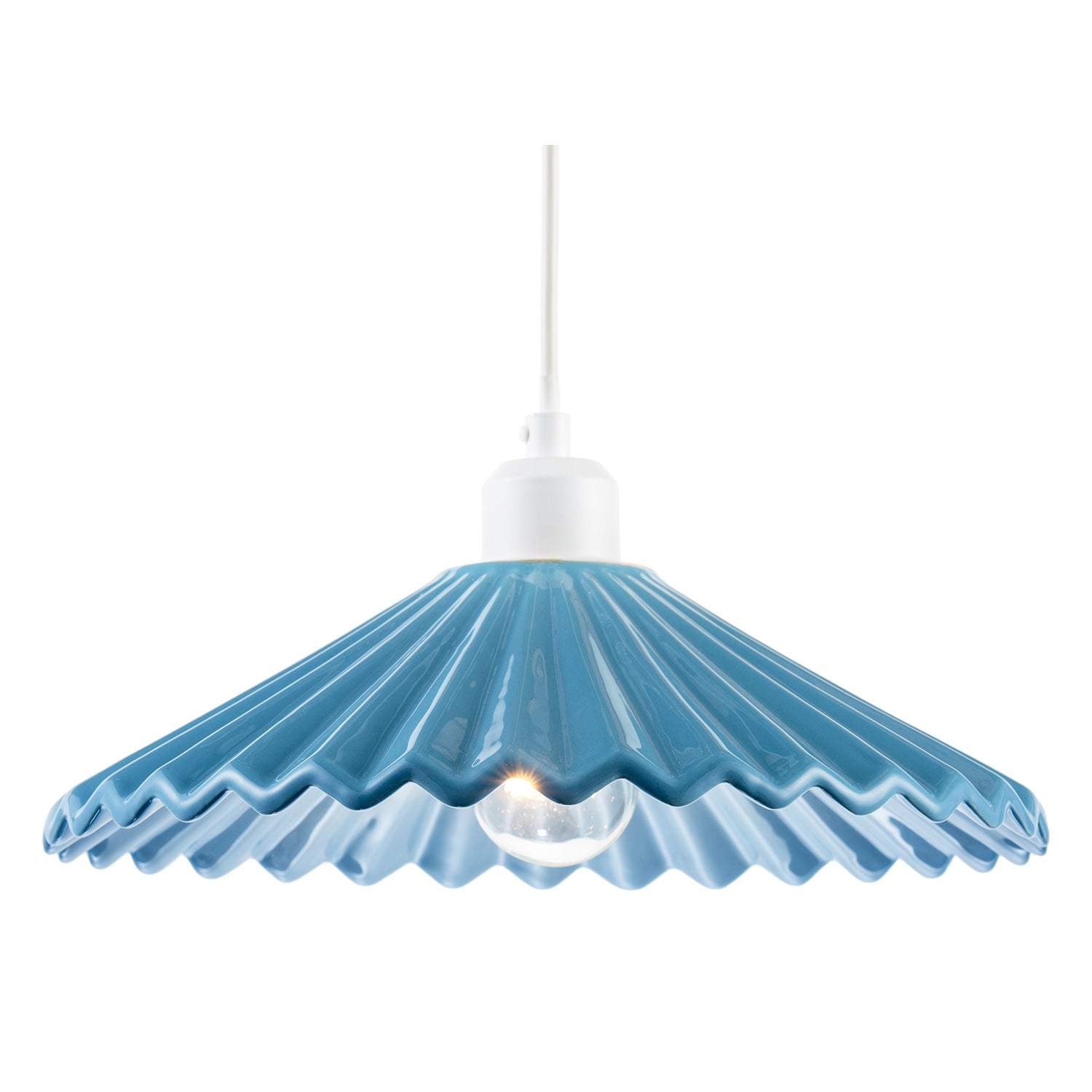 Modern Blue Nova Gloss Ceramic Pendant Light Shade with Rippled Body Image 2