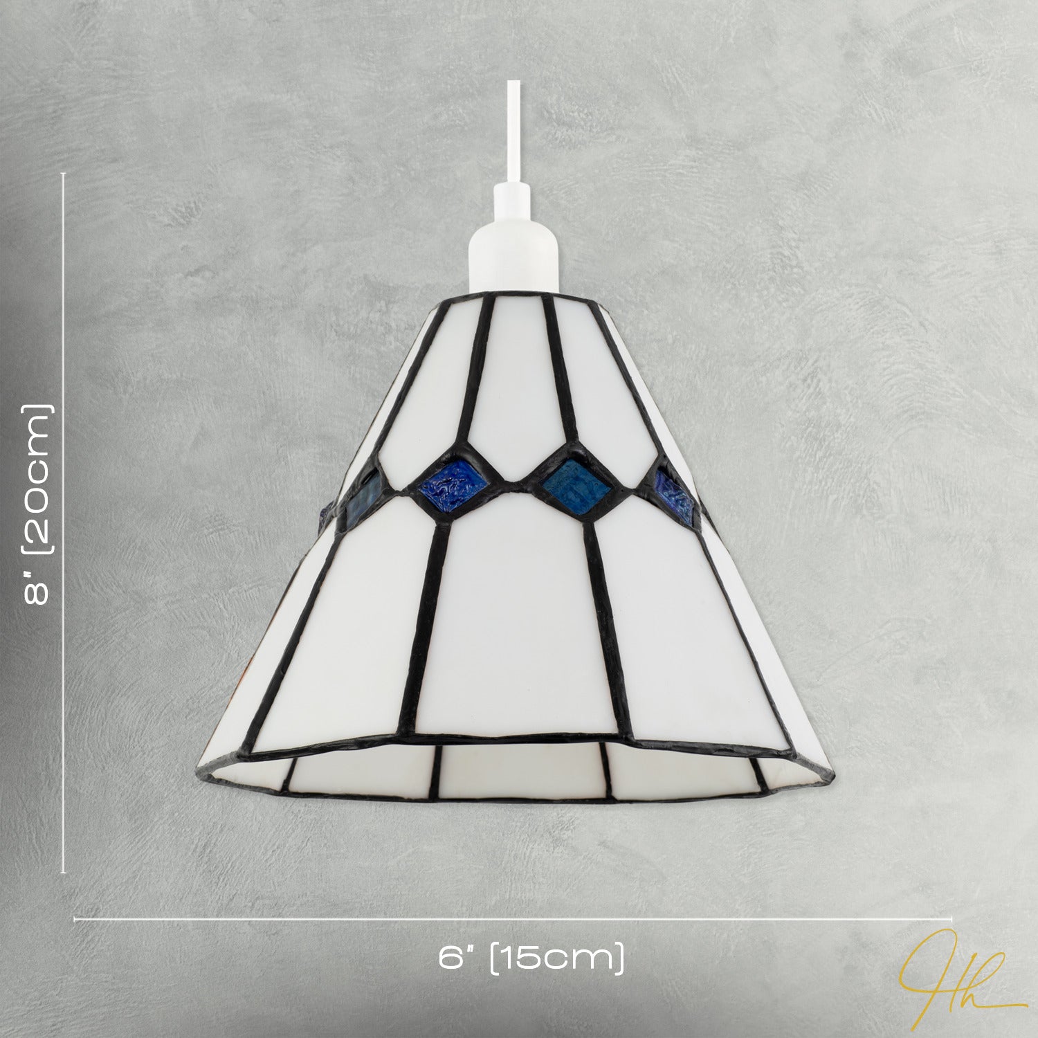 White Glass Tiffany Pendant Light Shade with Midnight Blue Diamonds Image 7