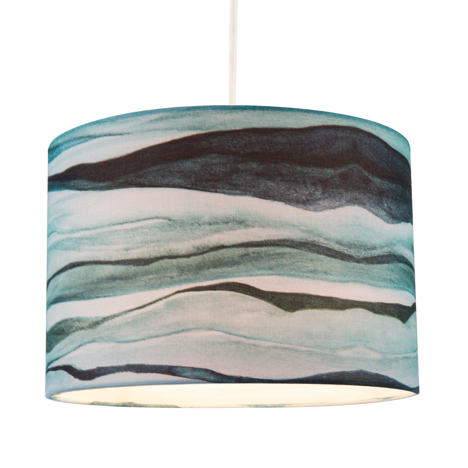 Sea Waves Drum Lamp Shade in Teal Duck Egg and Navy Blue - 30cm Linen Image 2