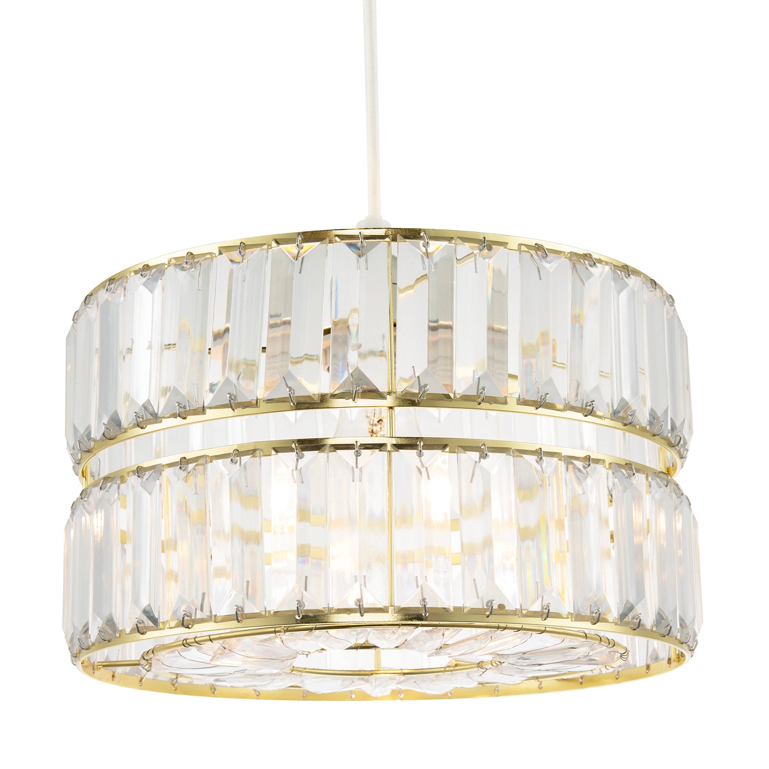 Chic Double Tier Gold Pendant Light Shade with Rows of Acrylic Prisms Image 2