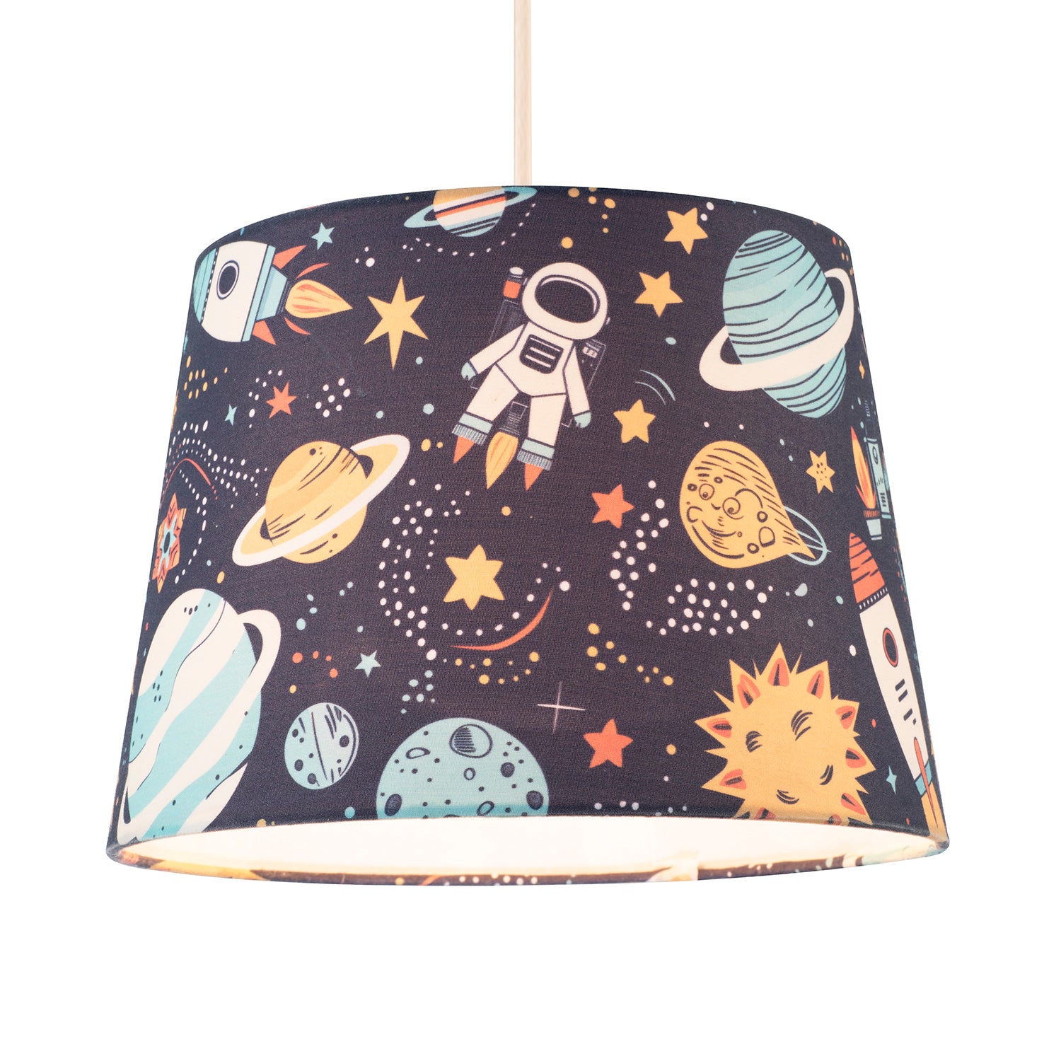 Space Themed Childrens Lamp Shade with Rockets Planets and Astronauts Image 2