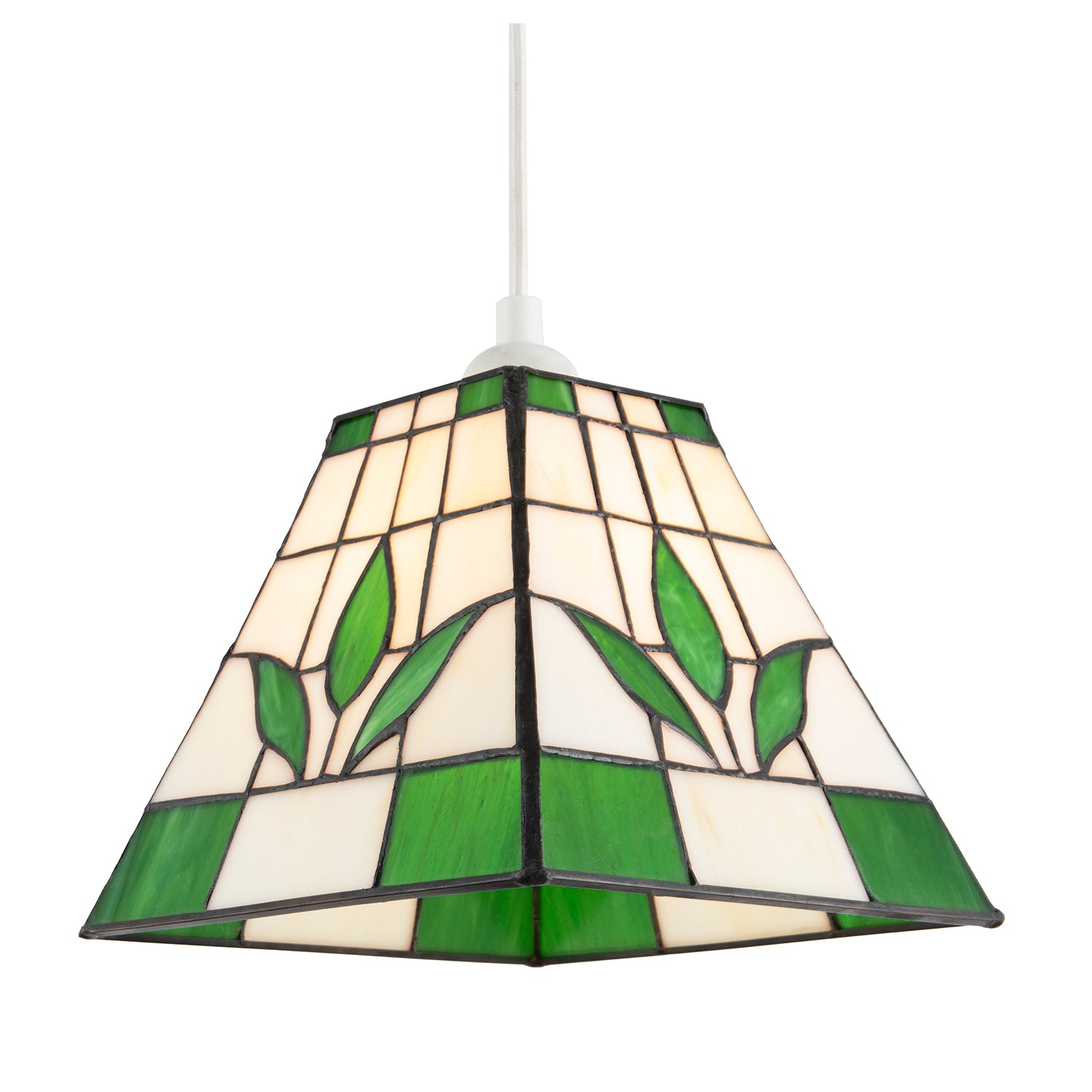 Square Green and Amber Stained Glass Tiffany Pendant Lighting Shade Image 2