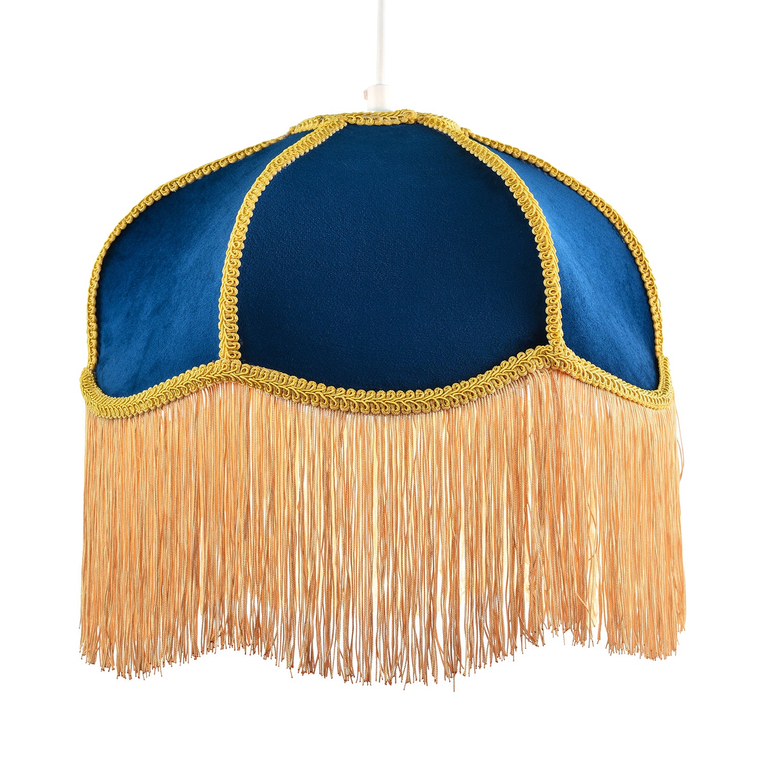 Domed Victorian Shape Lamp Shade in Navy Blue Velvet with Gold Trim Image 2