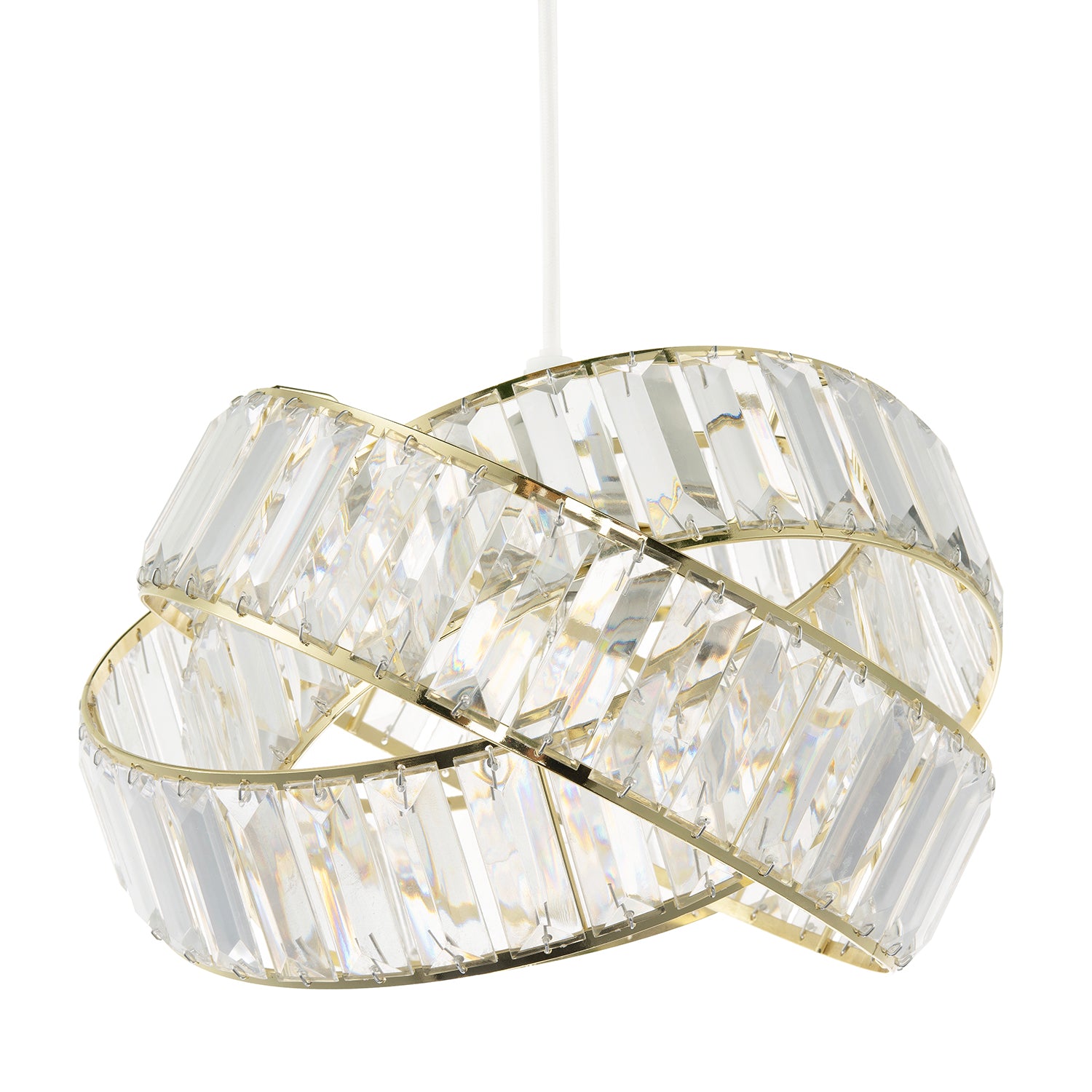 Modern Three Ring Gold Pendant Shade with Transparent Acrylic Prisms Image 1