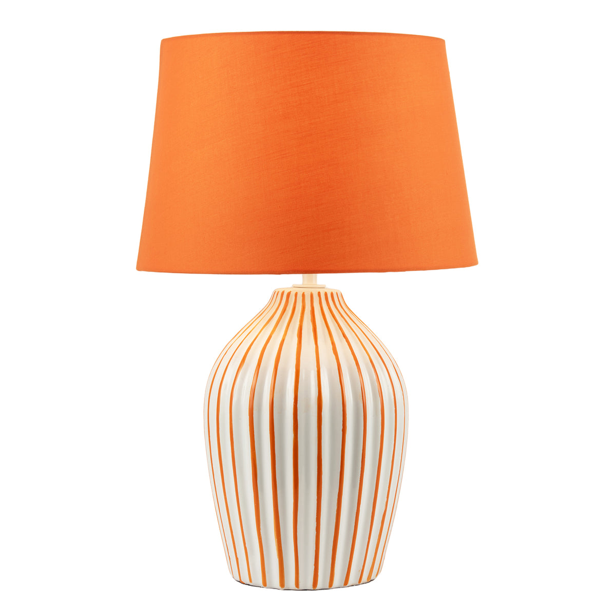 Orange and White Gloss Ceramic Table Lamp with Hand Painted Stripes Image 2