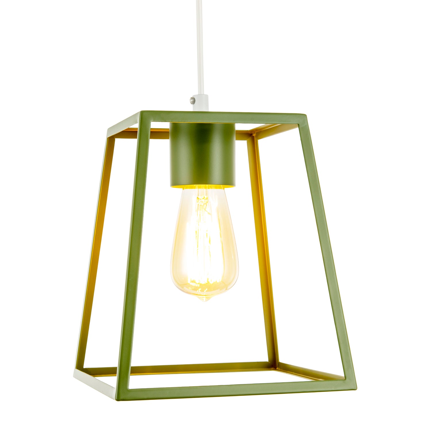 Olive Green Industrial Lantern Lamp Shade with Square Top and Bottom Image 2