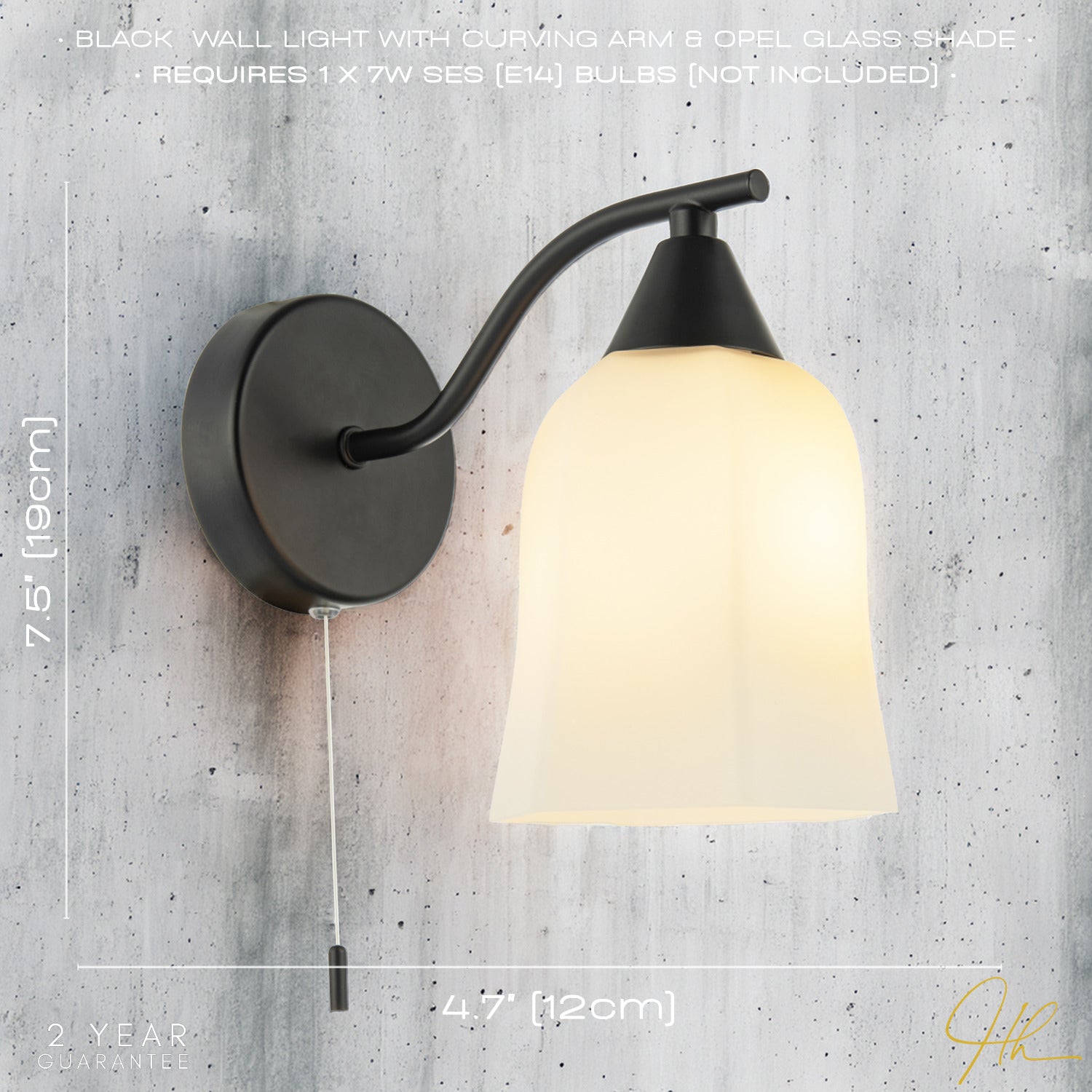 Traditional Switched Downlight Wall Light in Matte Black with Opal Glass Shade Image 6