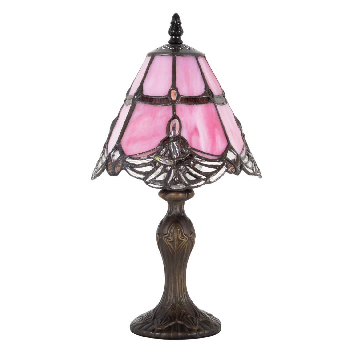 Quirky and Petite Pink Stained Glass Tiffany Lamp with Clear Strip and