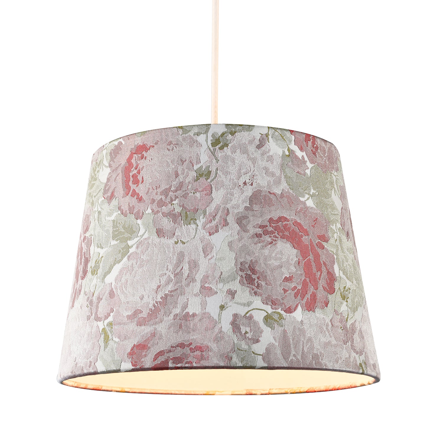 Pink Rose Floral Designed Drum Lamp Shade in Jacquard Cotton Fabric Image 2