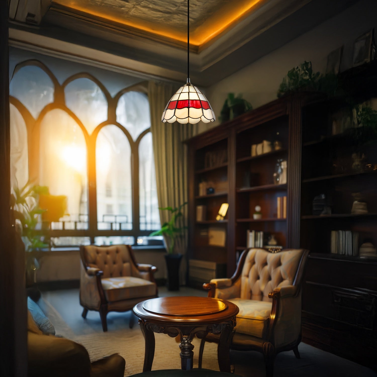 Traditional Red and Amber Stained Glass Tiffany Pendant Lighting Shade Image 7