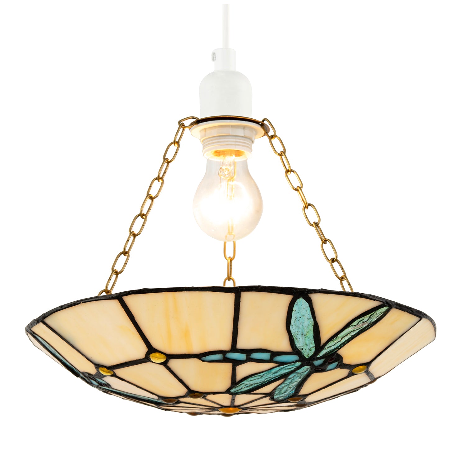 Aqua Sky Blue and Emerald Green Dragonfly Tiffany Glass Pendant Shade Image 2