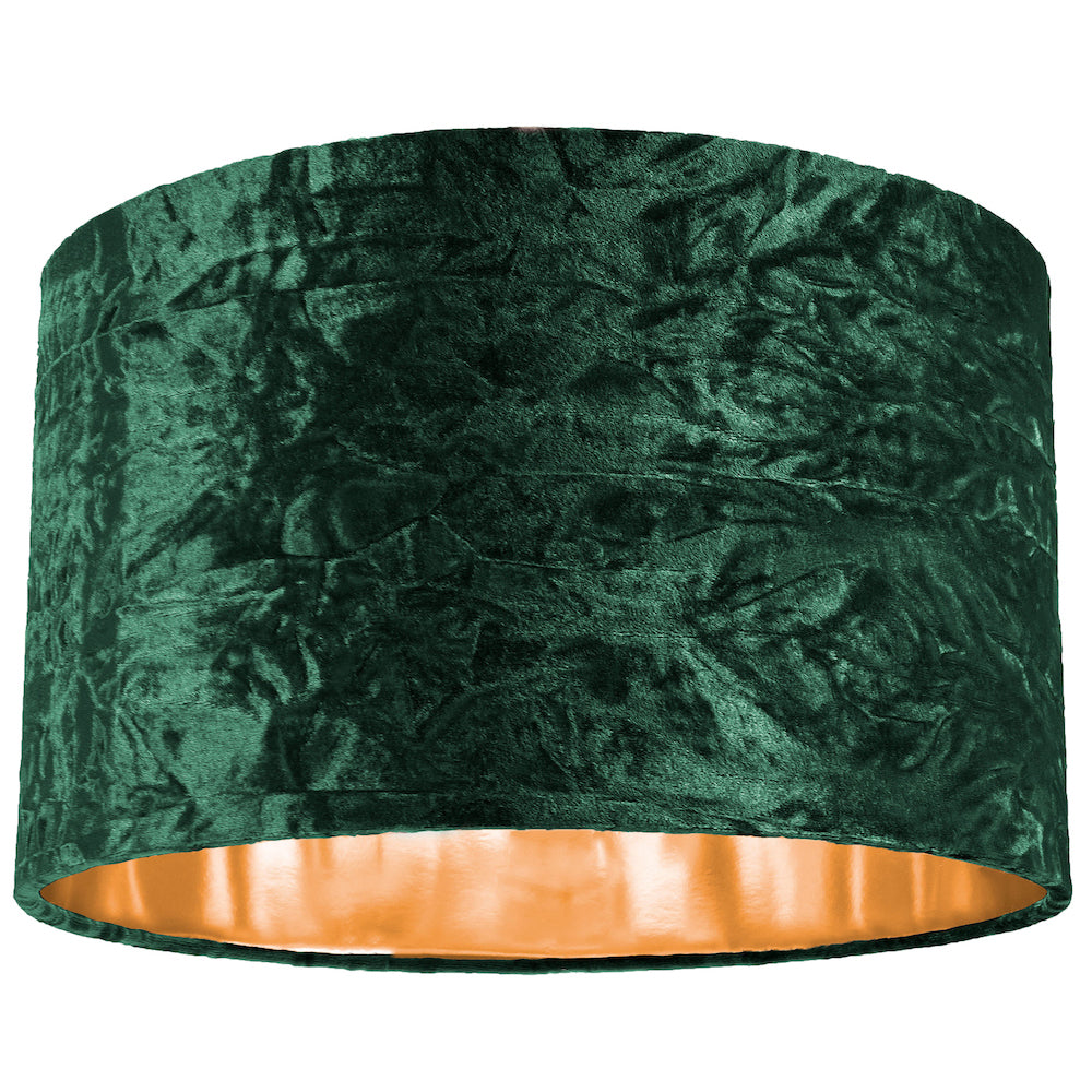 Modern Green Crushed Velvet 14" Table/Pendant Lampshade with Shiny Copper Inner Image 1
