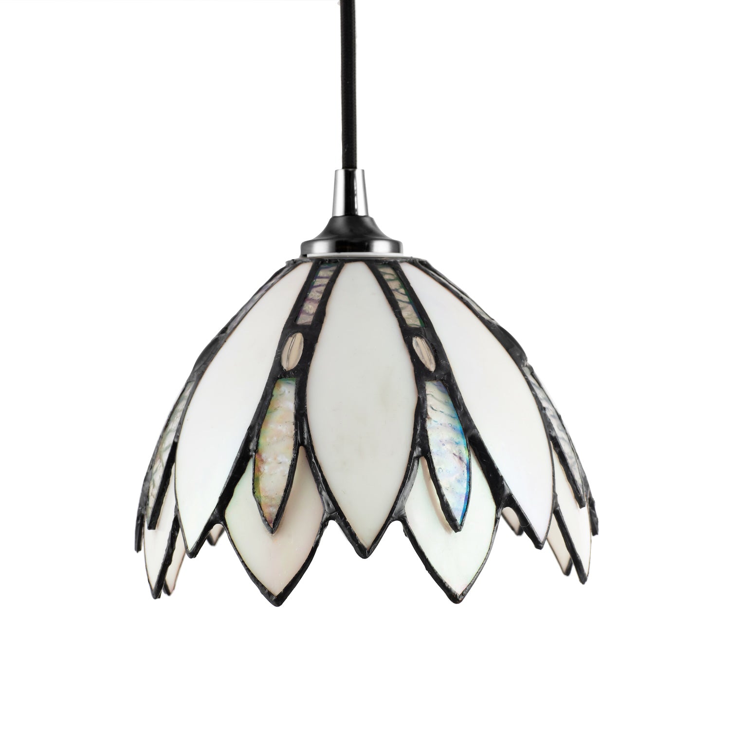 Floral Petal Themed White Stained Glass Tiffany Pendant Lamp Shade with Beads Image 1