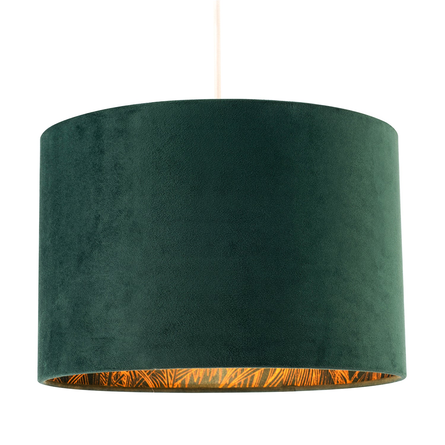 Forest Green Velvet Lamp Shade with Inner Shiny Gold Palm Tree Design Image 2